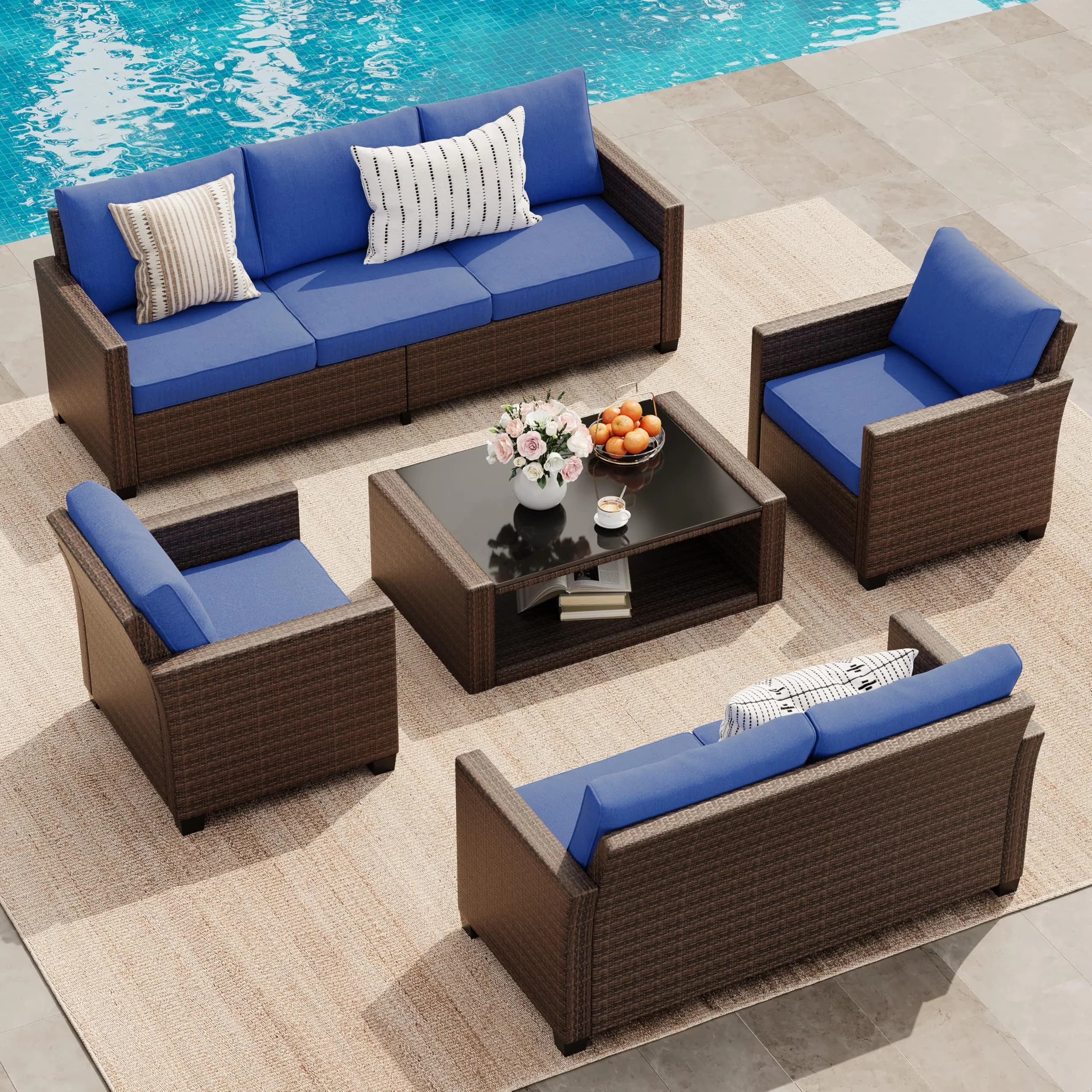 Outdoor Sofas Sectional Professional with Storage, Wicker Couch - Blue Wicker Model 2D3BD2