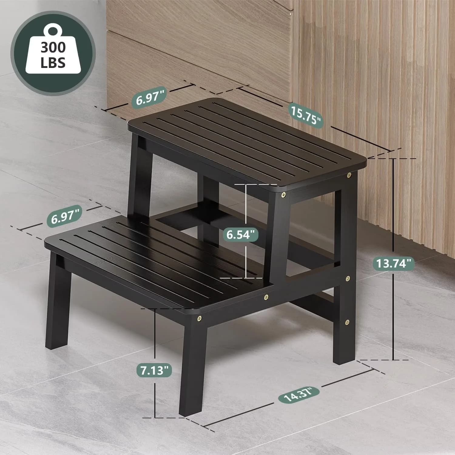 Ladders And Step Stool Compact with Bamboo Two - Bamboo Black - Low Maintenance Model 9EF2DC