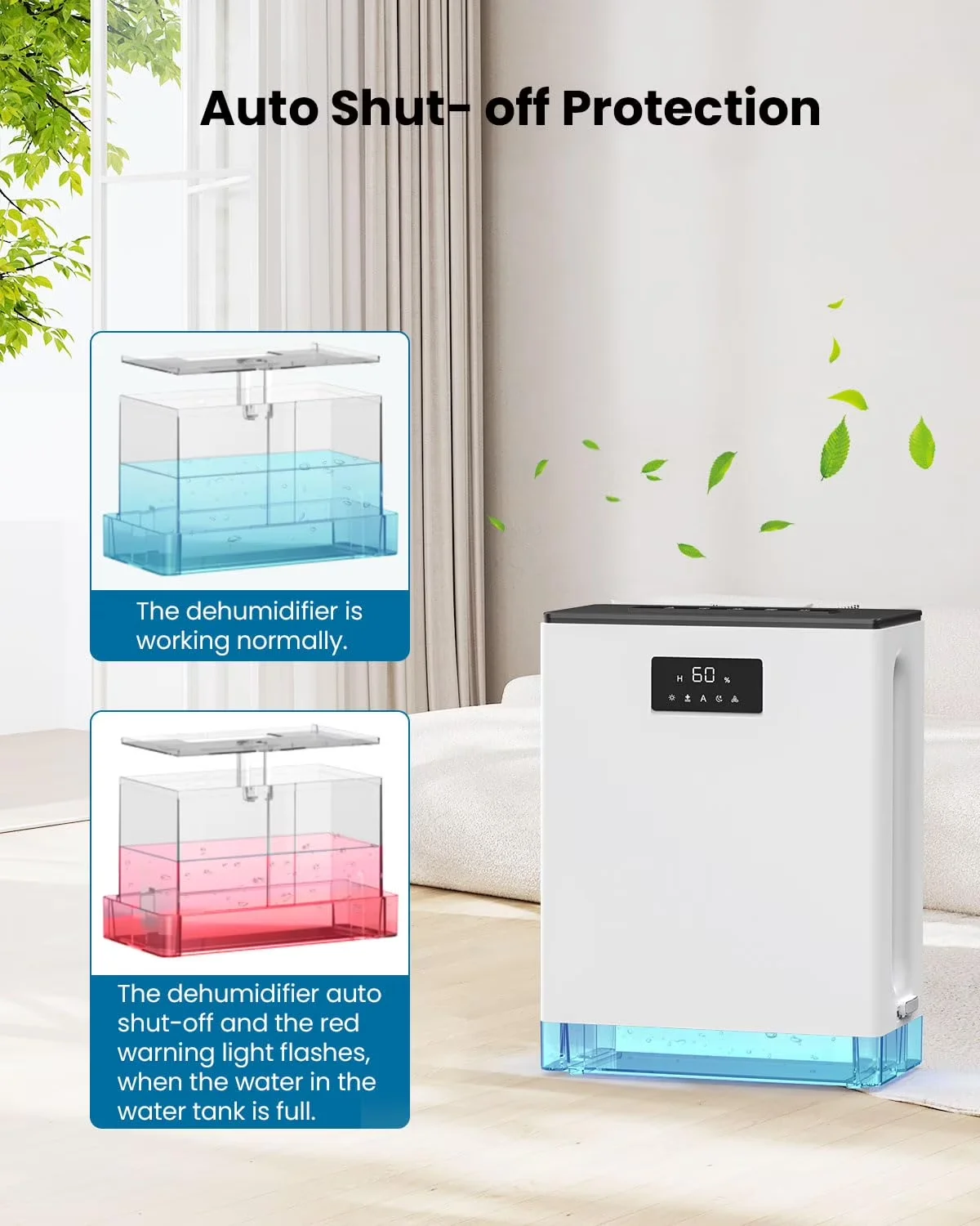 Versatile Dehumidifier with LED, Automatic Shut-Off for Home - Ergonomic Design Model 9B1B5D