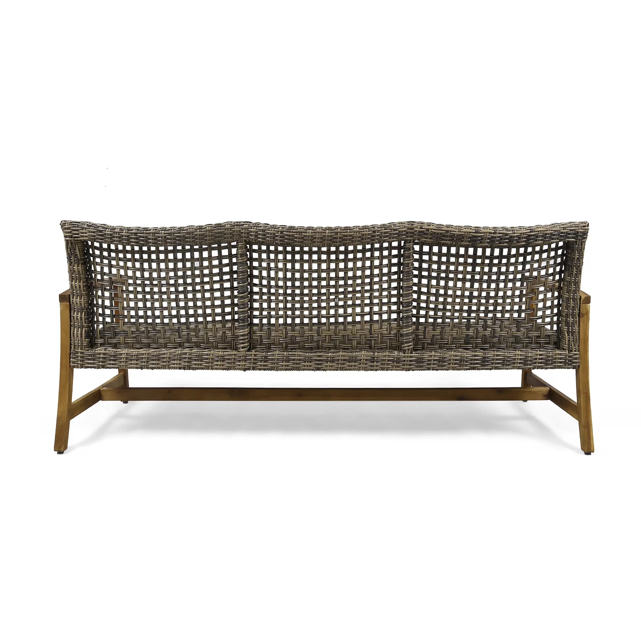 Classic Outdoor Sofas Sectional with Traditional, Weather-Resistant, Frame Material: Acacia Wood - Resin Wicker Gray/Natural Stained Model 0EB608