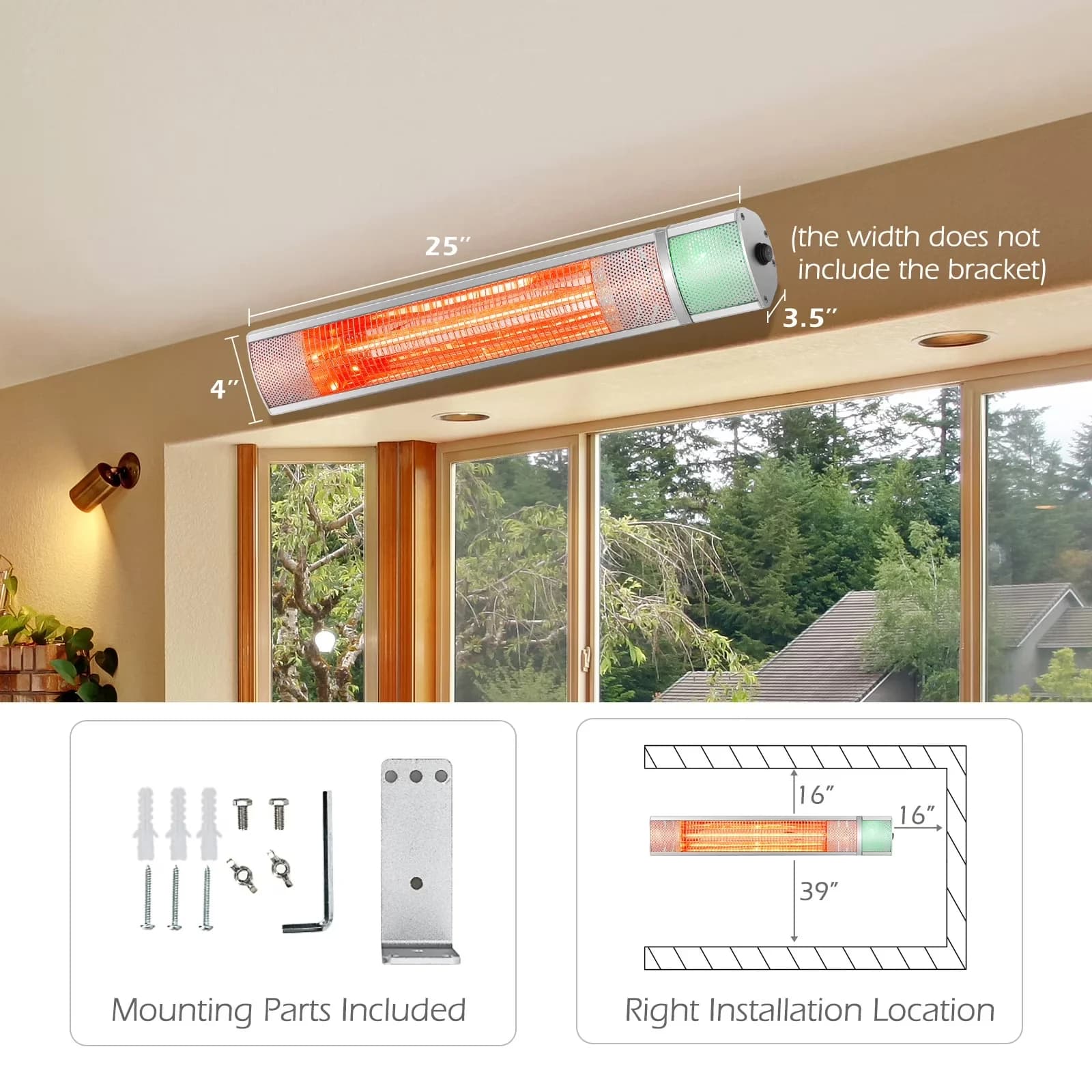 Versatile Outdoor Heating with 750W, Adjustable - Silver - Traditional Style Model 0A230A
