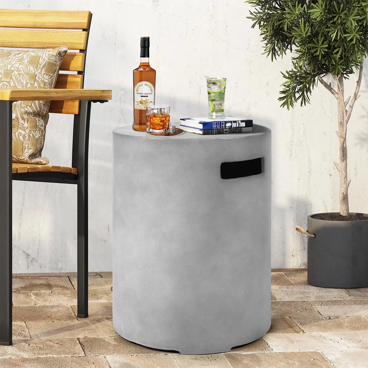 Innovative Outdoor Heating with Weatherproof, Portable - Gray Concrete-Terrafab (Patented Material)) for Patio Model DCA00D