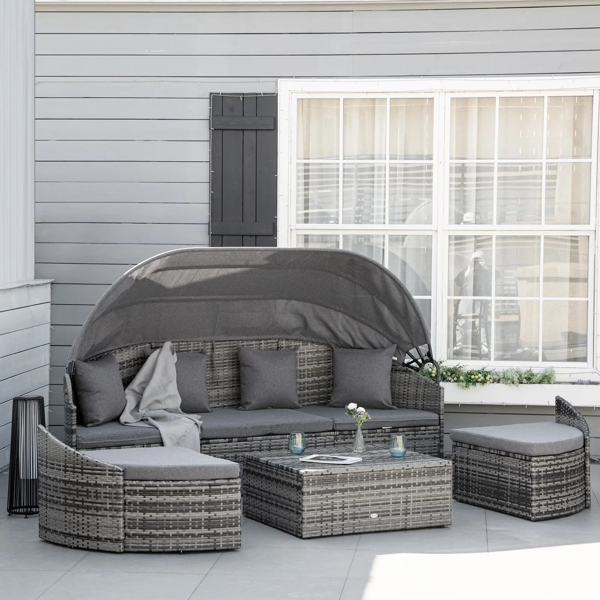 Stylish Outdoor Sofas Sectional with With Cushions, Rattan Patio Furniture Set - Steel, Pe Rattan, Polyester Gray Model 469CCA