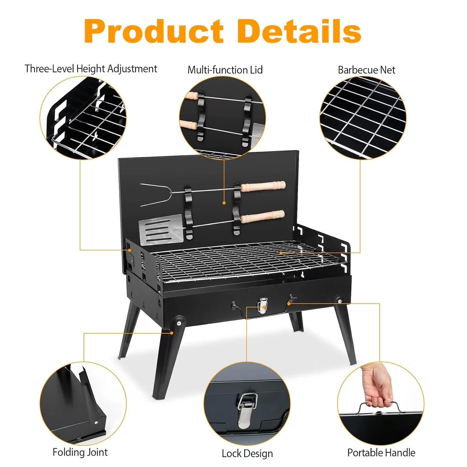 Flat Top Grill Durable with Foldable, Adjustable Air Vents - Iron for Outdoor, Camping Model B2694D