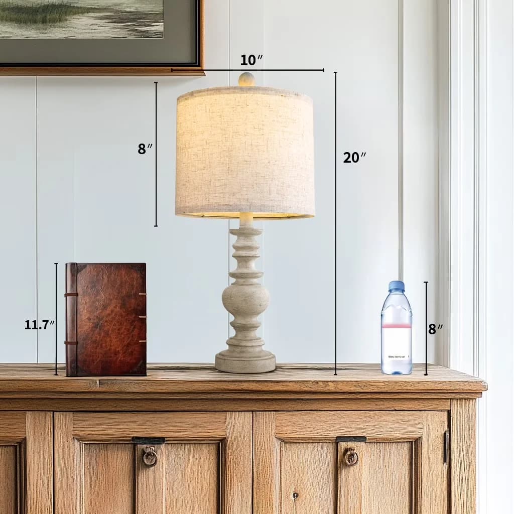 Reliable Lamp Set with Incandescent, 20" Resin Table Lamps - Resin White for Bedroom Model BD047F