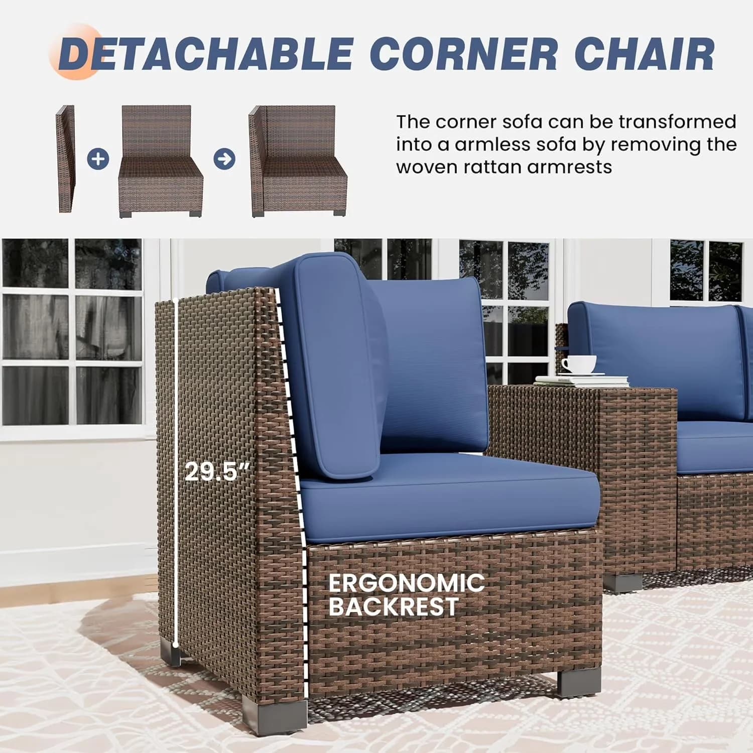 Stylish Patio Conversation Set with Weatherproof, Thicker cushions and backrests. - Blue Model 38B28D