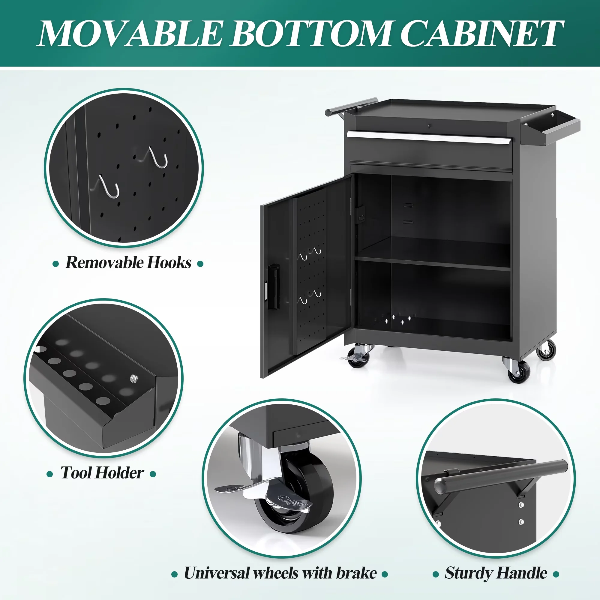 Professional Toolstorage with Heavy-Duty, Lockable, 2-in-1 Detachable Rolling Tool Chest - Black Iron Model E4723C