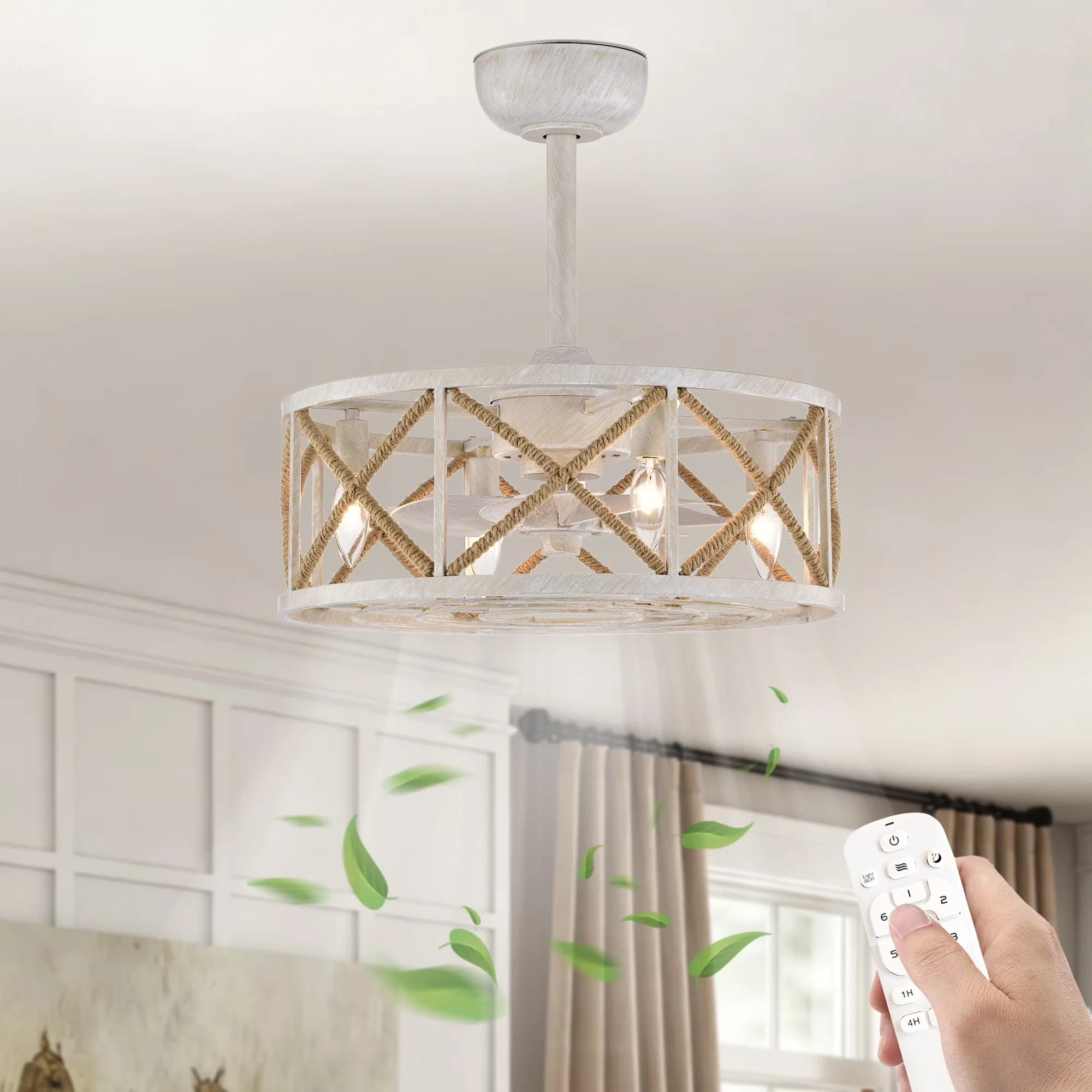 Ceiling Fan Modern with Incandescent, Remote Controlled, Reversible Blades - Metal White Model B89644