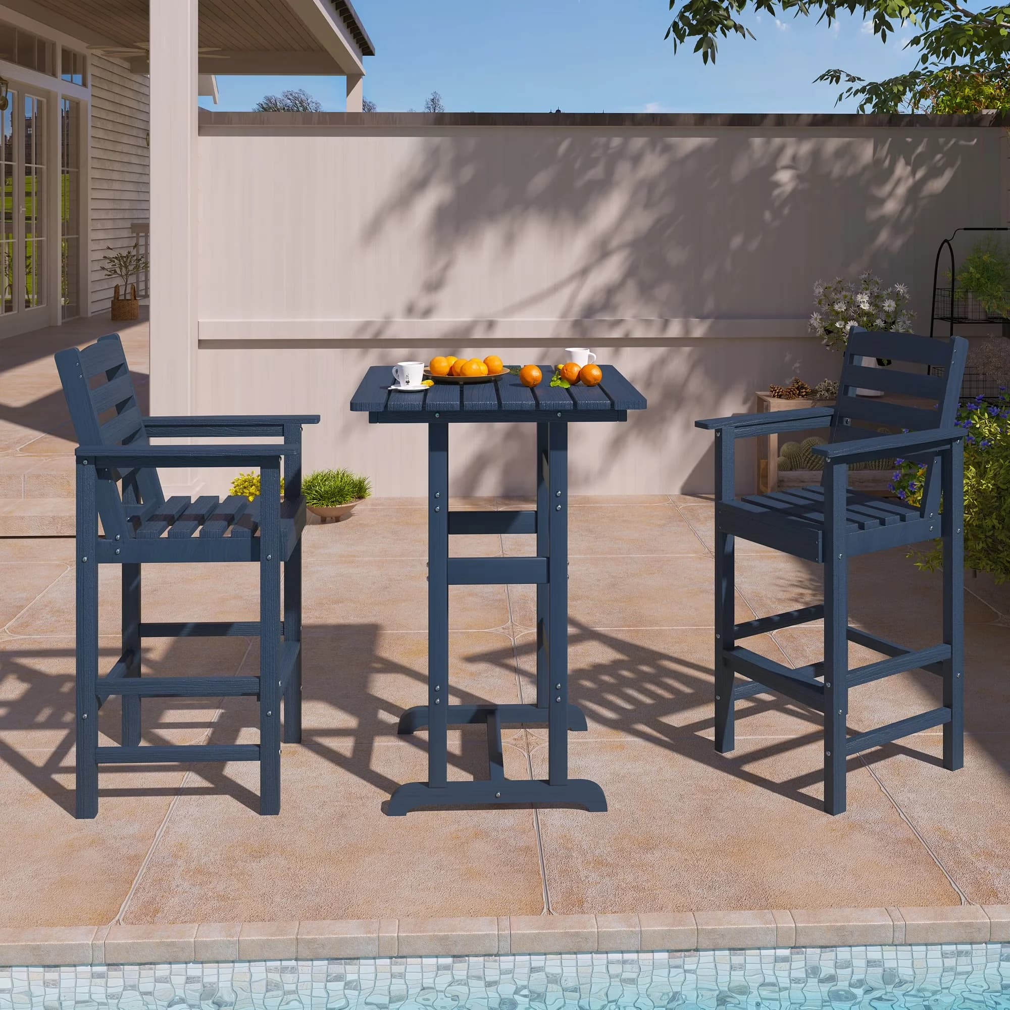 Patio Chair Versatile with Weather-Resistant, Outdoor Bar Chiars Set of 2, Oversize Bar Height Chairs - Blue Metal for Garden Model 943744