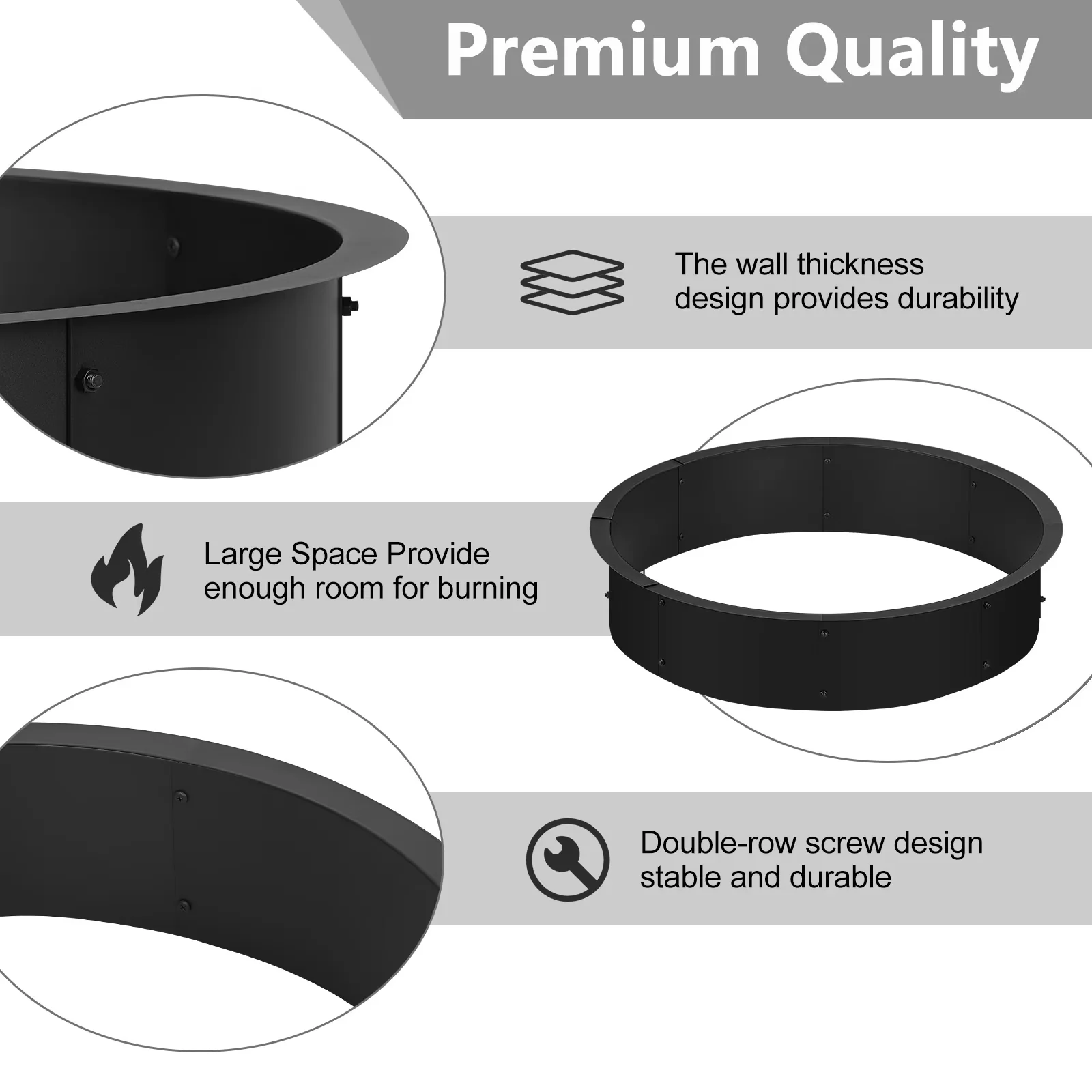 Outdoor Heating Efficient with Rust Resistant, DIY Metal Steel Liner Insert, Round Wood Burning Fire Pit Accessories - Black Metal... Model 357515