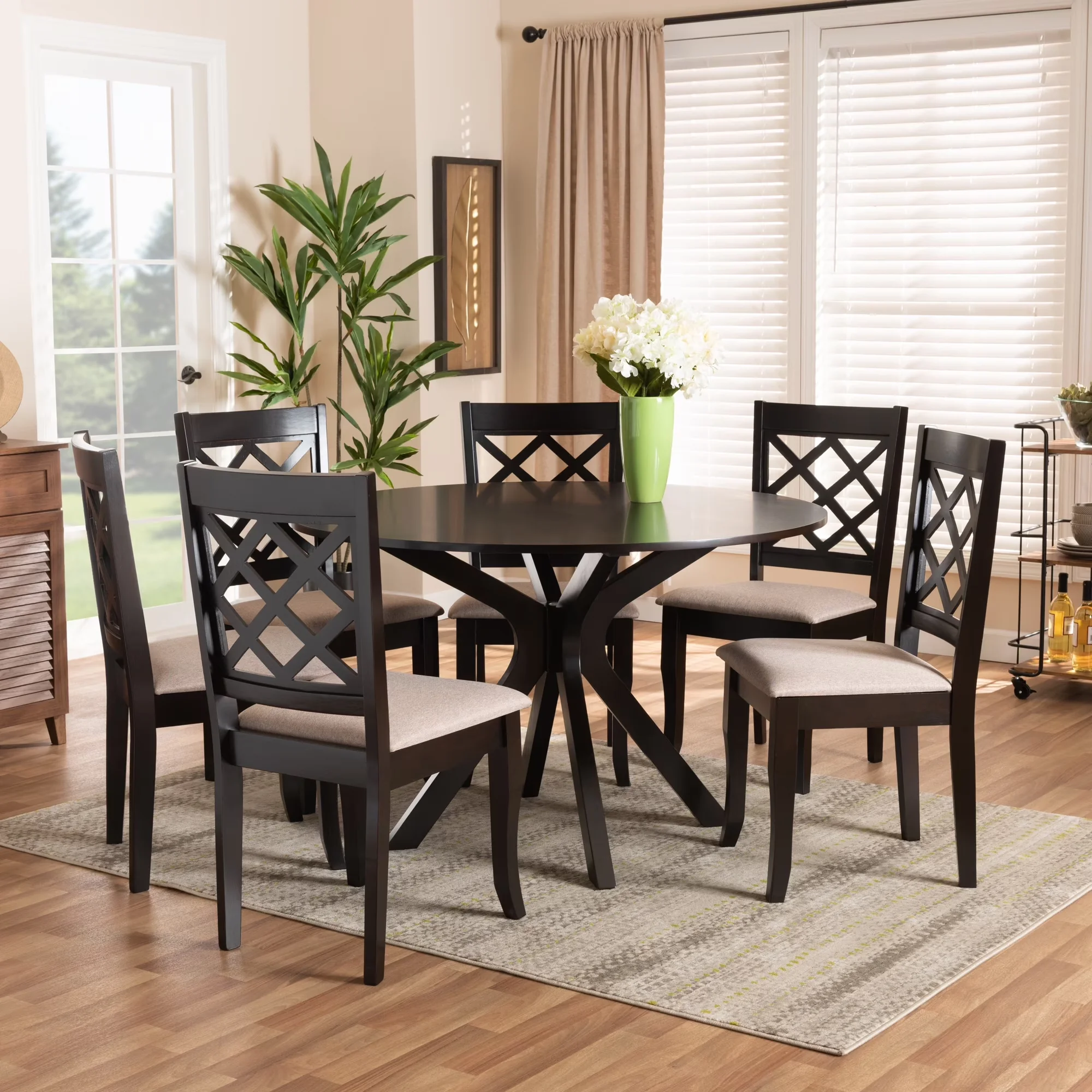 Durable Patio Dining Set with Modern, Jana Modern - Fabric Polyester 100%/Oak/Mdf/Rubberwood/Foam Model E648C8