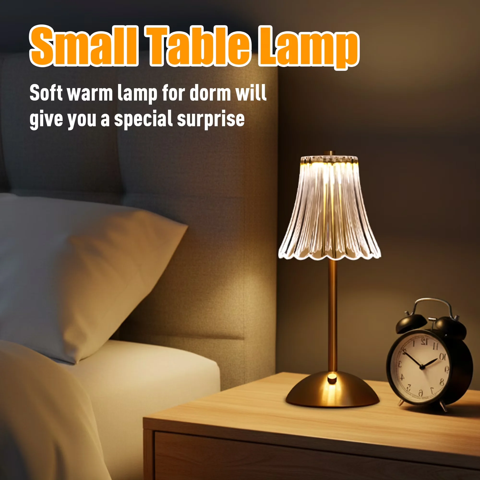 Stylish Lamp with LED, Dimmable, Touch Sensor - Metal, Glass Clear, Gold for Office, Home Model DADBAB
