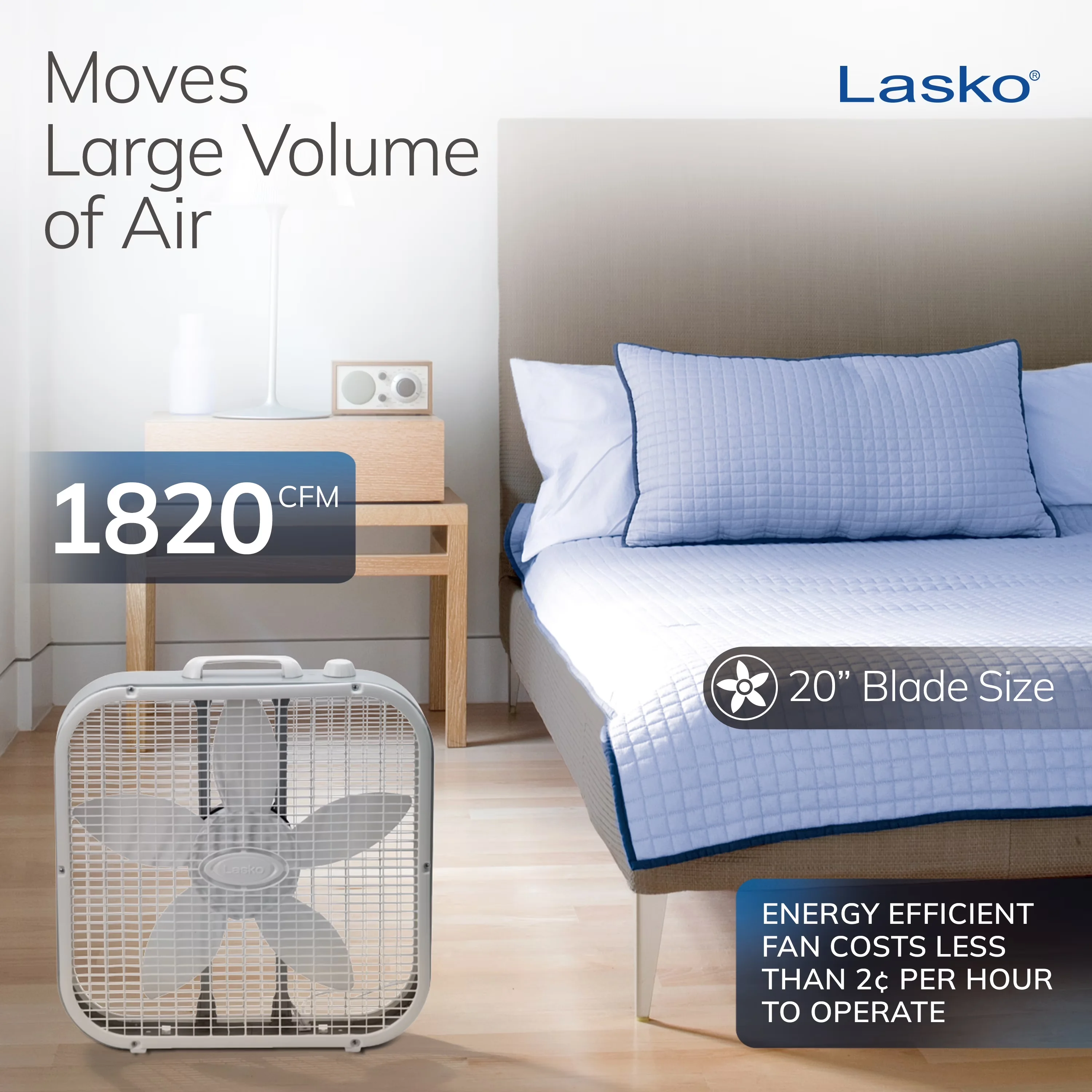 Versatile Fans In Cooling with 20" 3-Speed Energy Efficient Box Fan, White - White Steel, Plastic Model 097166