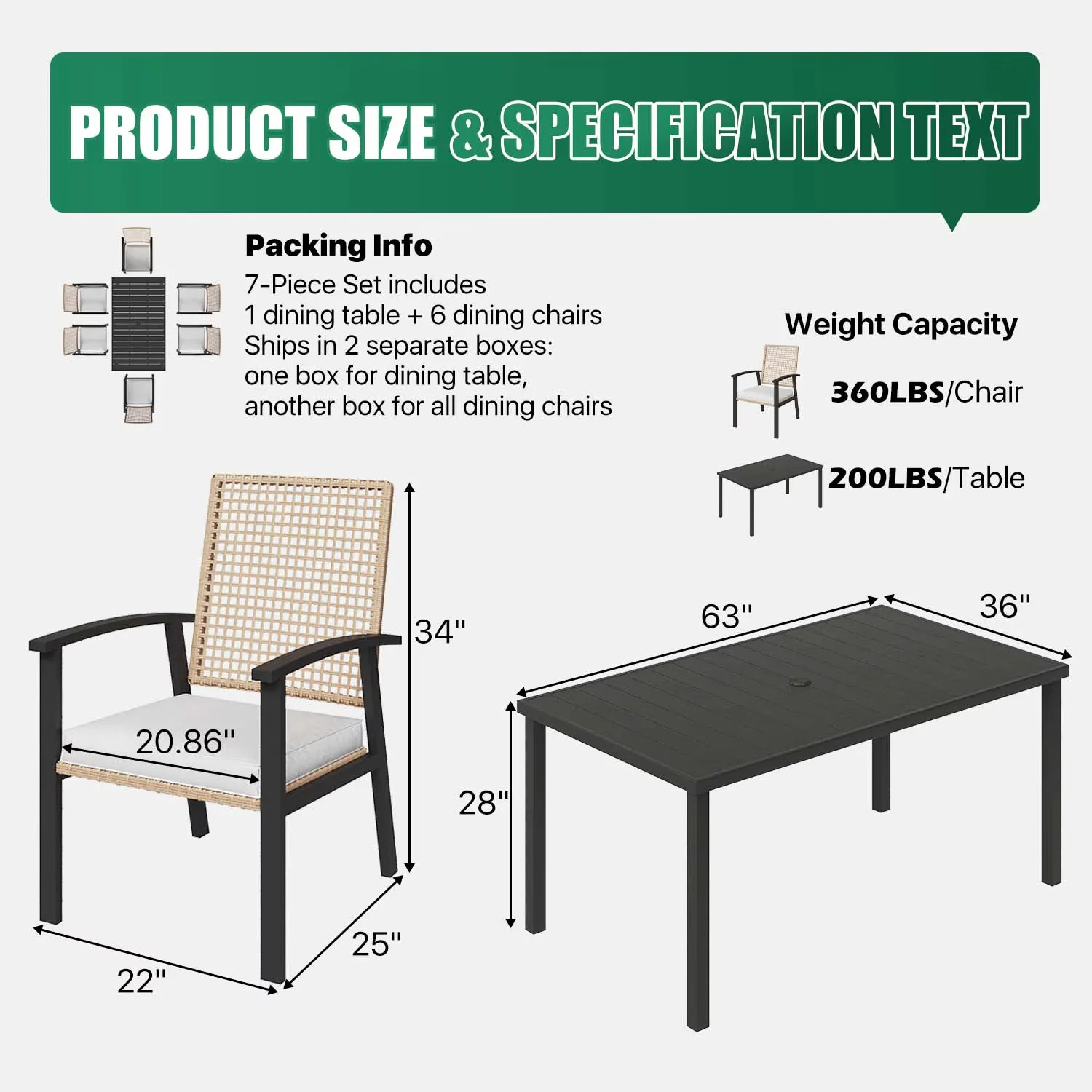Premium Patio Dining Set with Weatherproof, Furniture - Yellow-Beige for Garden Model 75DCF2