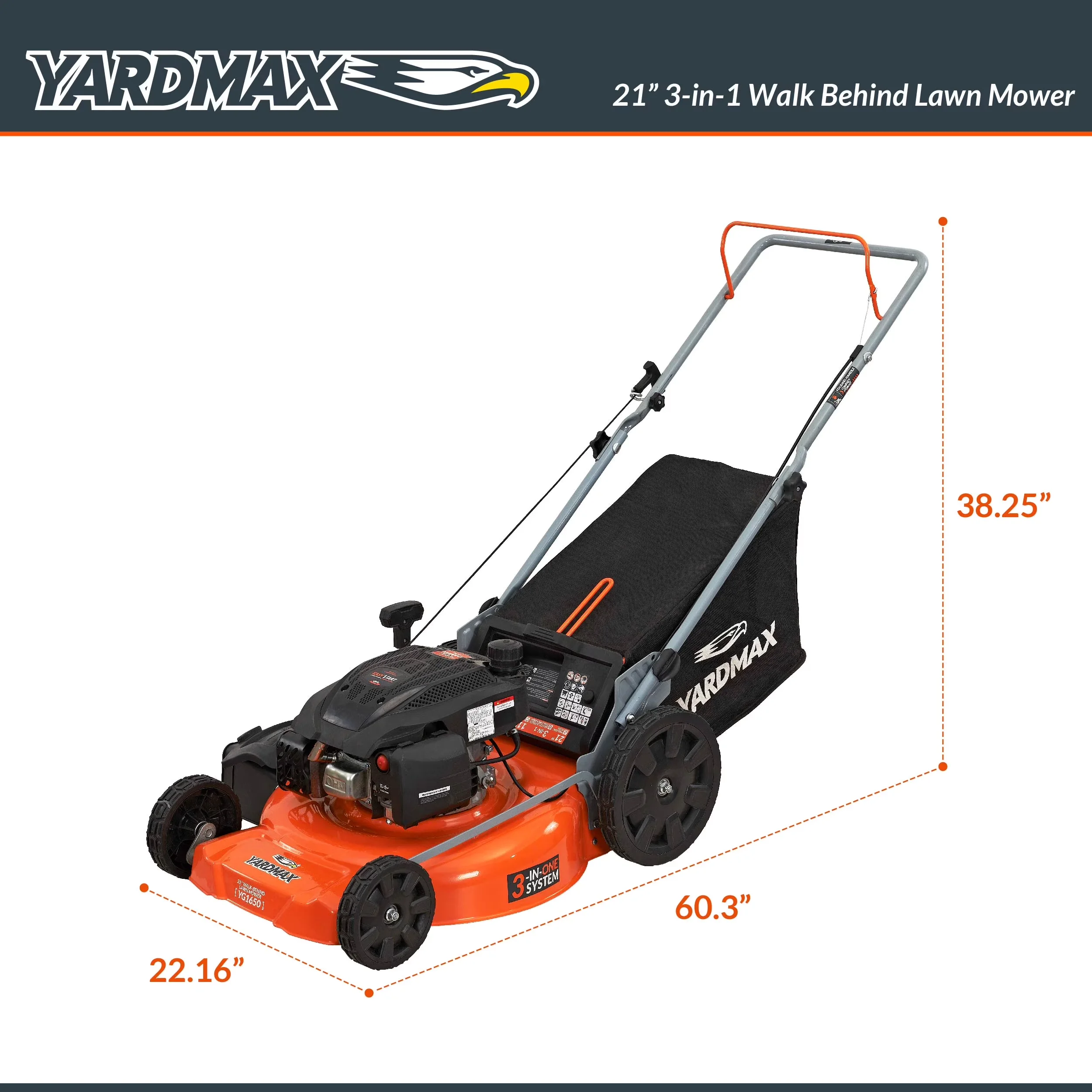 Push Mower Versatile with Mulching, Adjustable Cutting Height, Folds for space-saving storage - Model 0E47B2
