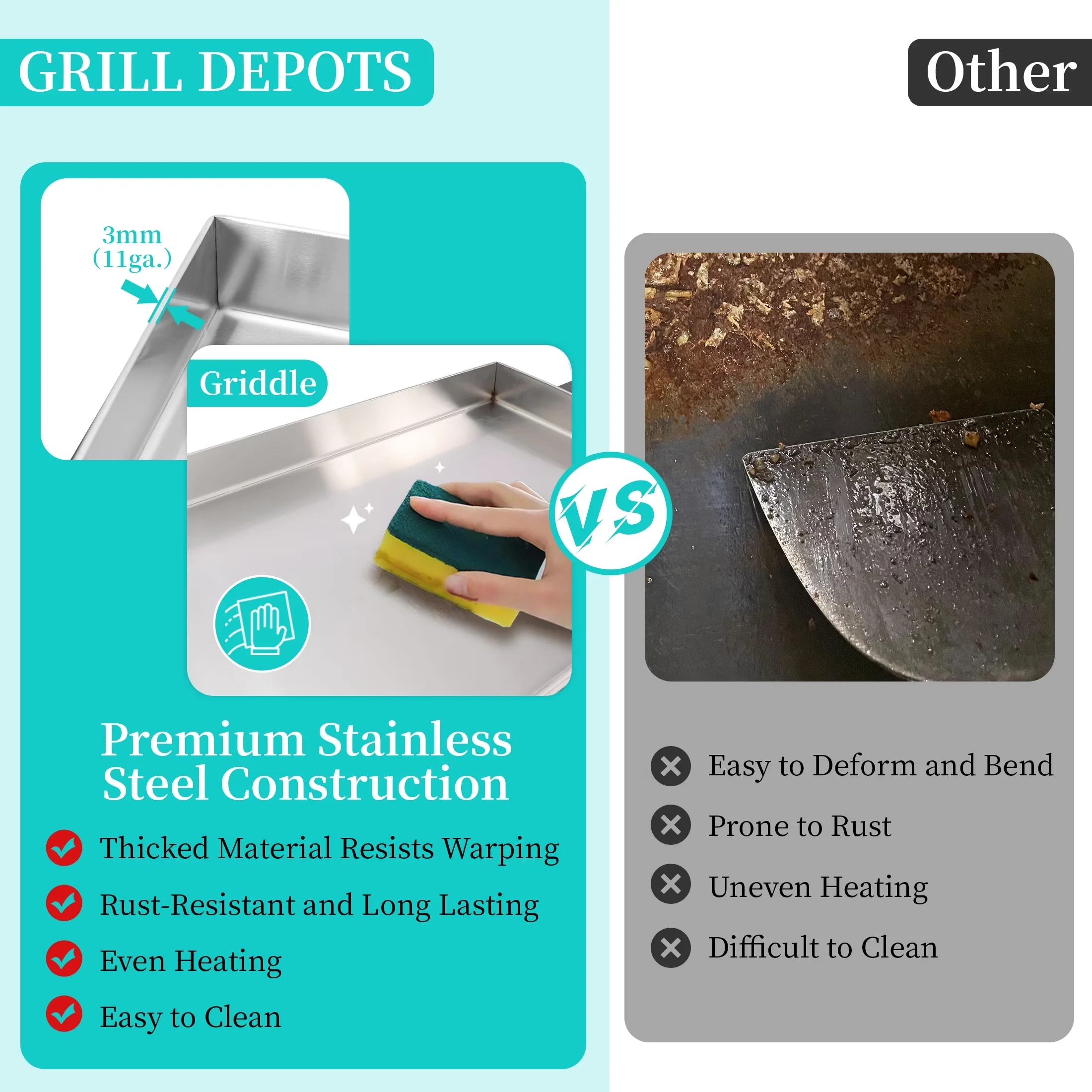 Flat Top Grill Essential with Tool Holder, Grease Pan - Silver Stainless Steel Model DF3691