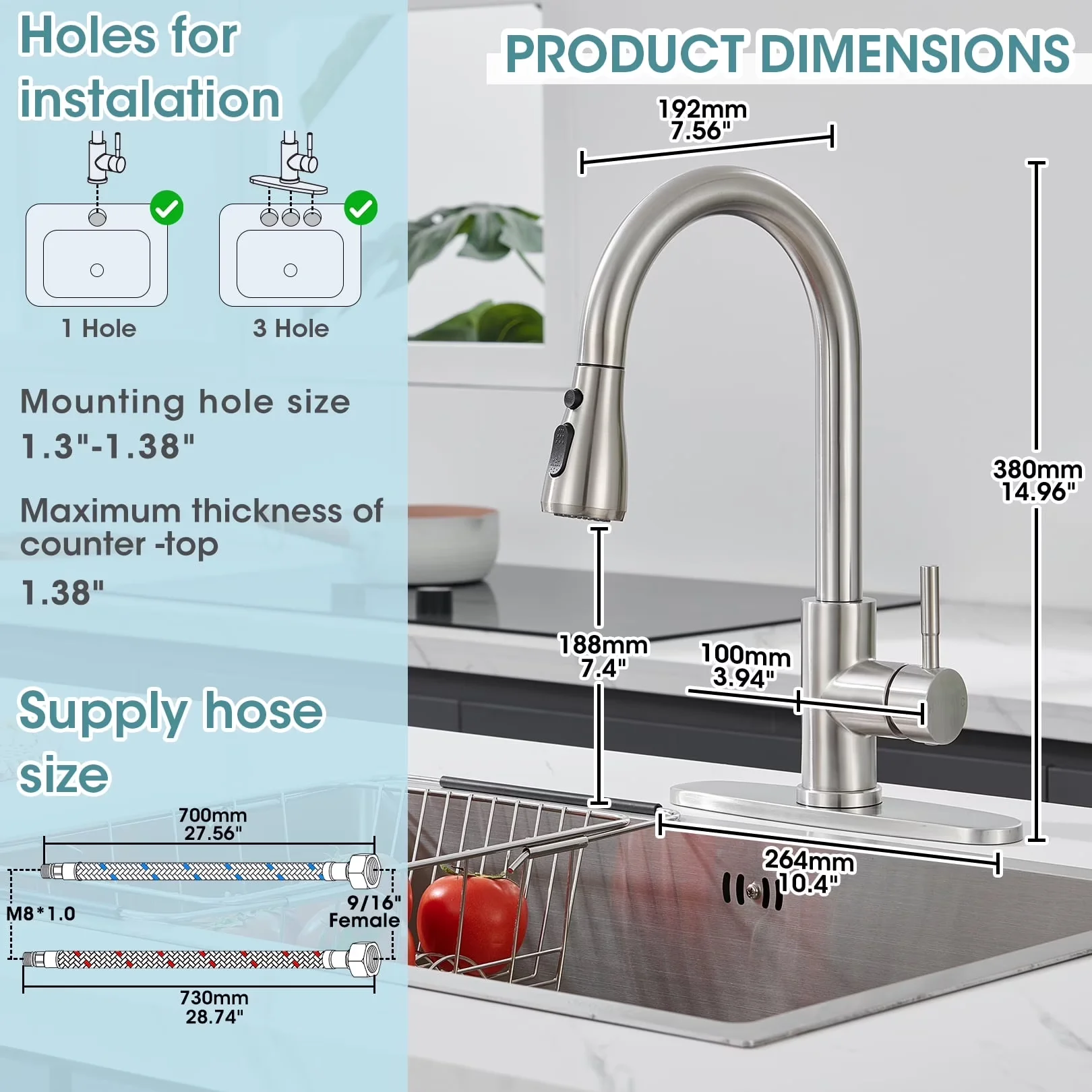 Plumbing Reliable with 360 Degree Swivel, Pull Down Sprayer, Brushed Nickel - Brushed Nickel Stainless Steel Model CE4933