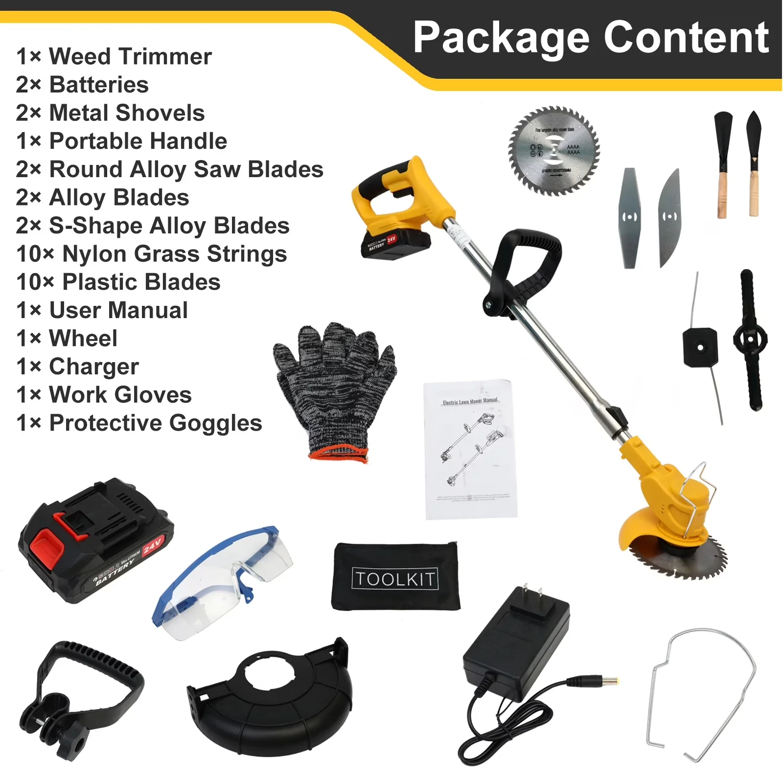 String Trimmer Modern with Battery, 650W, 650W Weed Cordless for Garden - Model B6F653