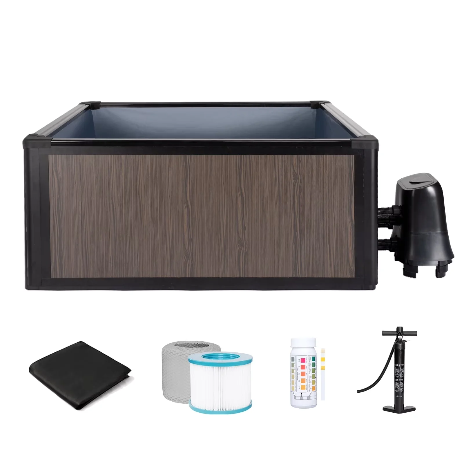 Compact Hot Tub with External Control Cabinet, 80 Bubble Nozzles Jacuzzi, 4-6 Person Aluminum Alloy Foam Spa - Brown Model A0851E