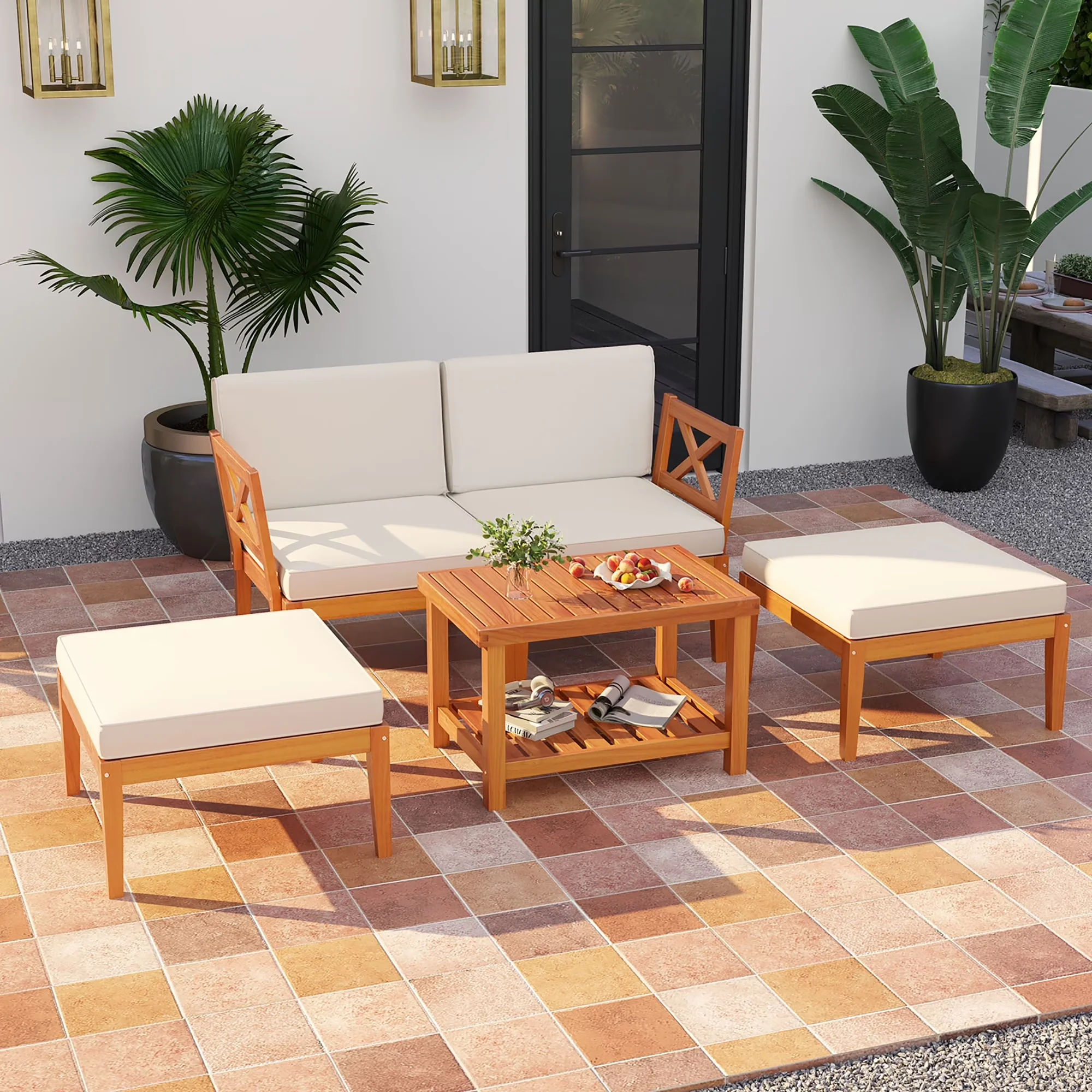 Reliable Patio Dining Set with Storage - Wood White 5 PCS - Built to Last Model 59858A