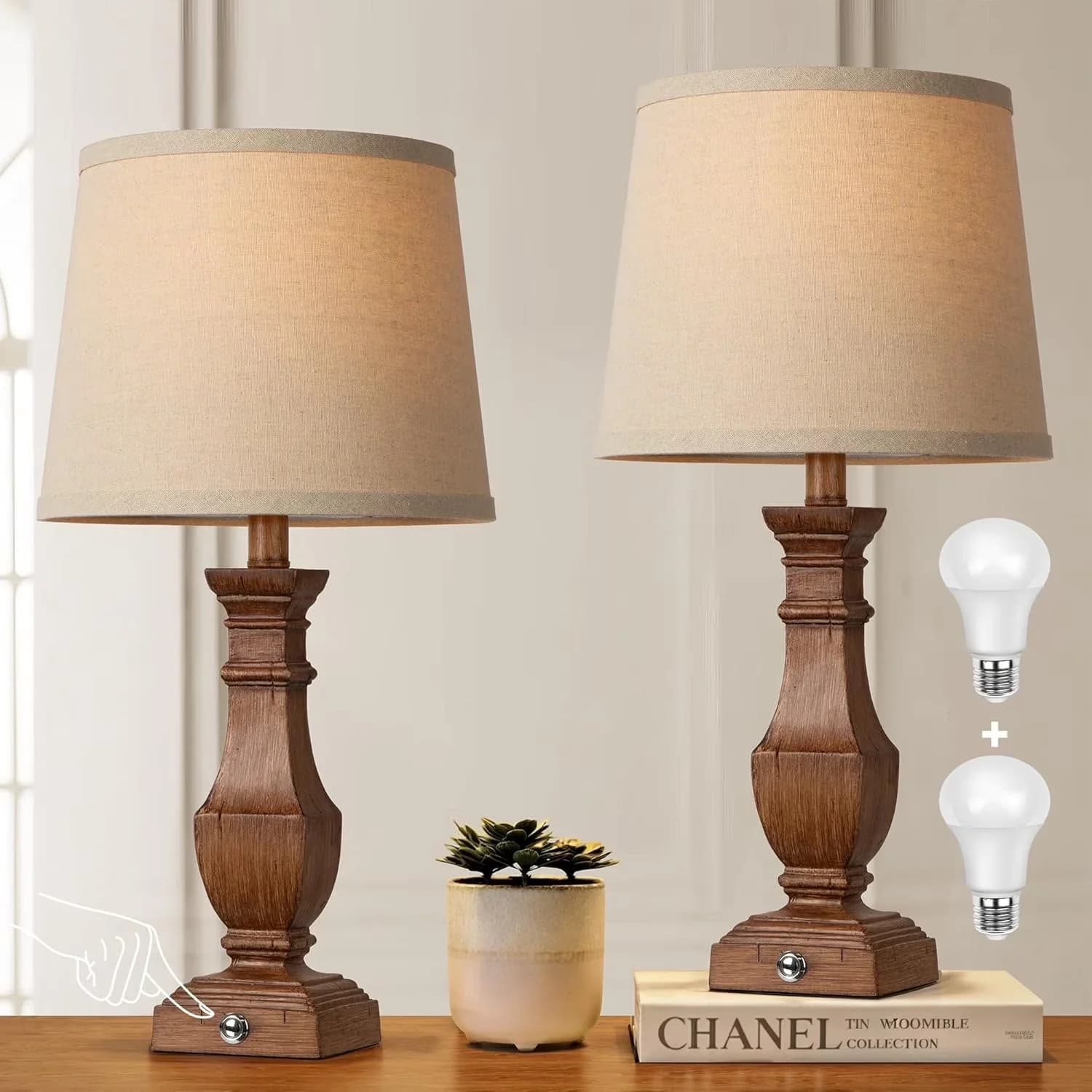 Lamp Set Compact with 9W, High Output, Dimmable Table Lamps of 2 - Beige for Living Room, Bedroom Model 2481E6