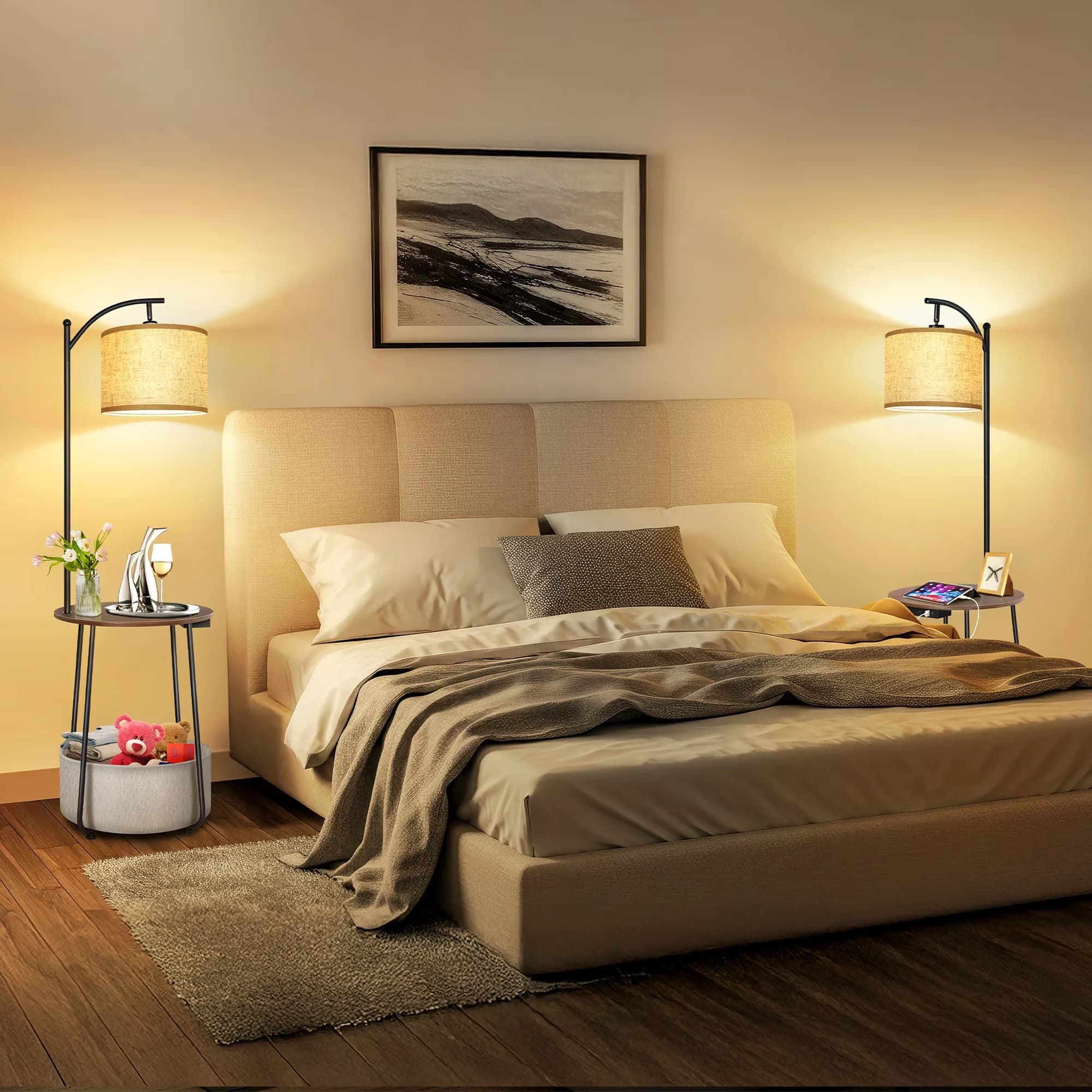 Floor Lamp Efficient with LED, Dimmable - White, Brown, Multicolor Steel Model 84B867