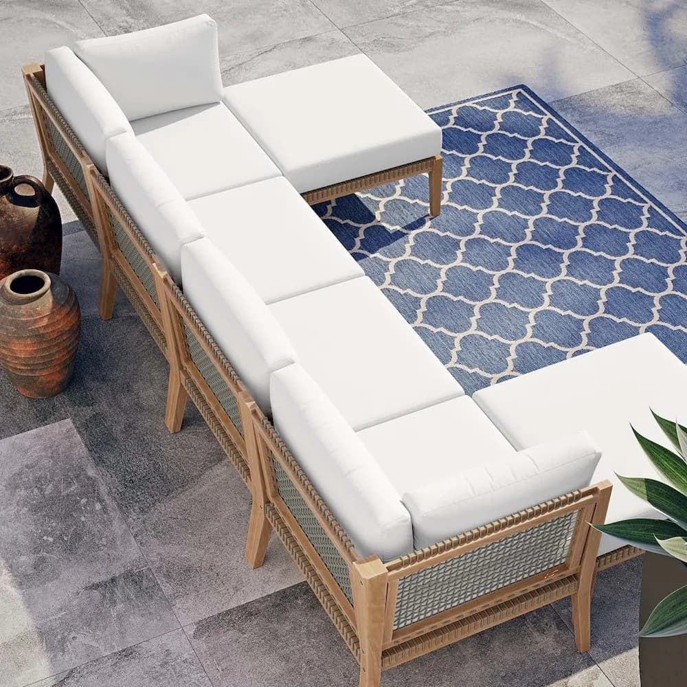 Versatile Outdoor Sofas Sectional with Removable Seat Cushion, Contemporary - Gray White Fabric Model E7AB72