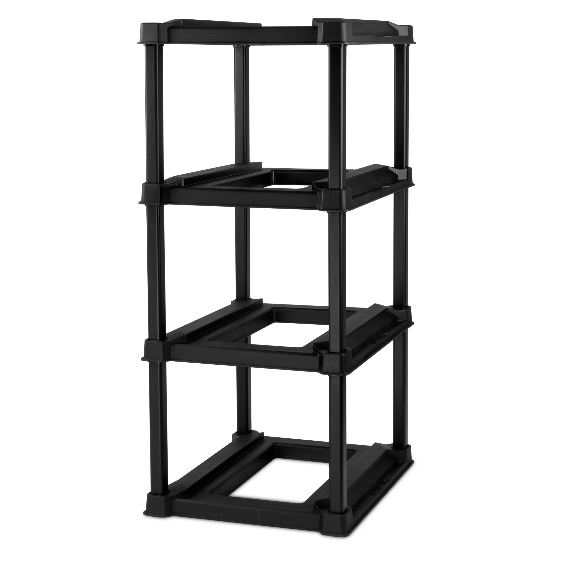 Garage Storage Supply Stylish with Stackable, Holds Four 27 Gallon Industrial Totes, Heavy Duty Plastic Organizer - Plastic Black Model C89540