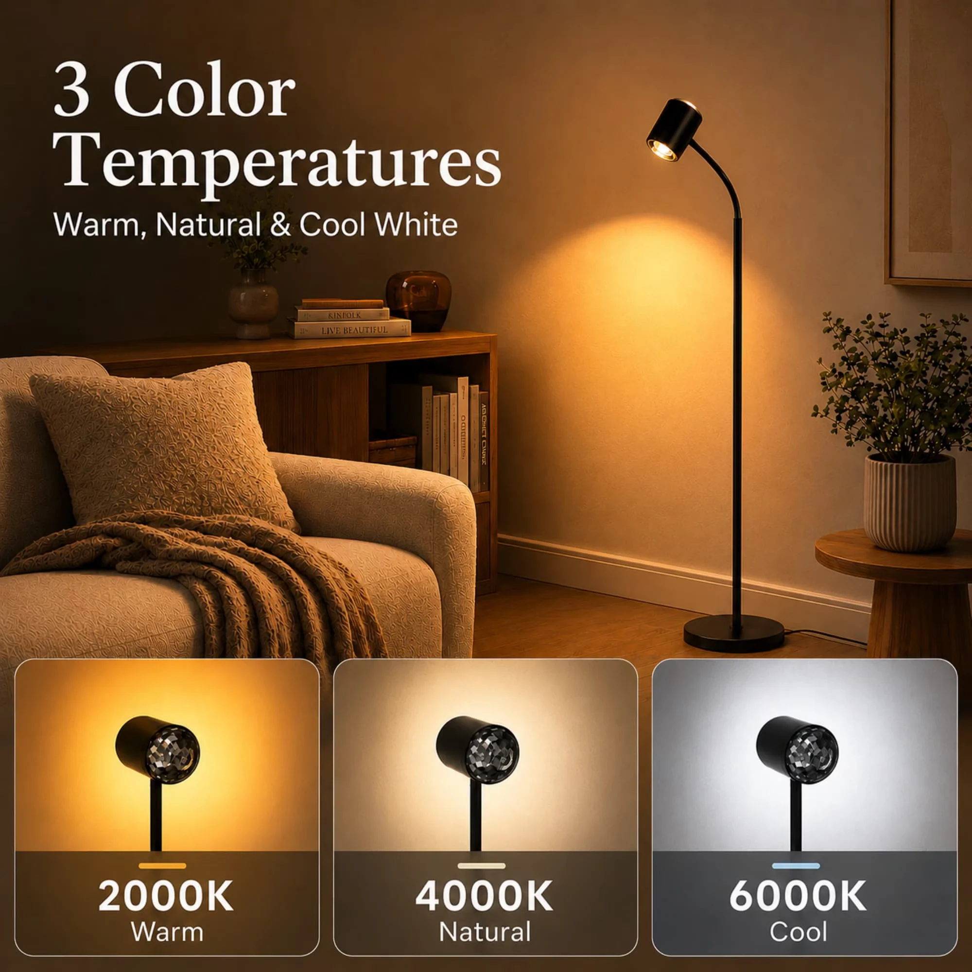 Reliable Floor Lamp with LED, Adjustable Head - Multicolor Stainless Steel Model 4D5508