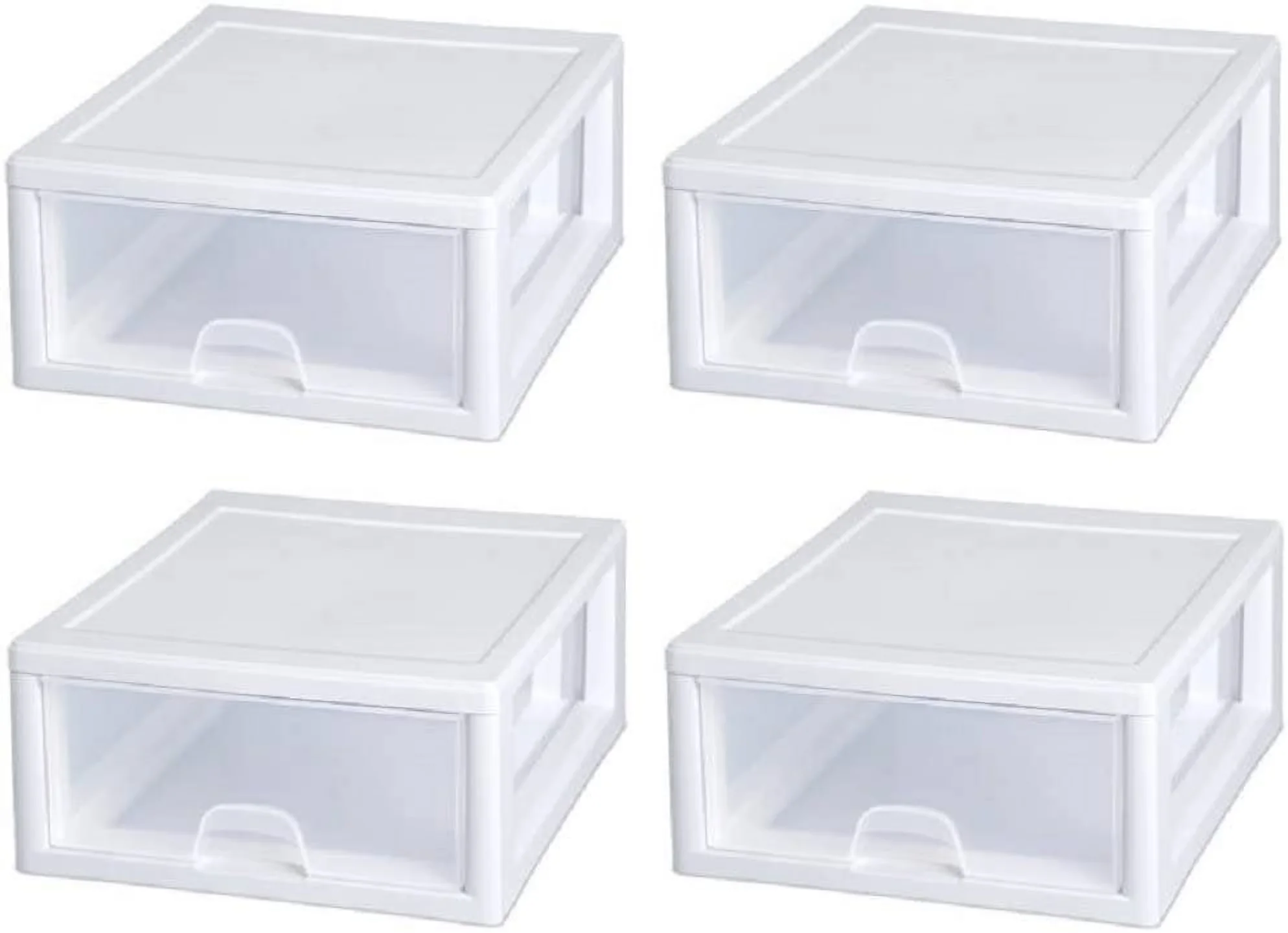 Quality Garage Storage Supply with Stackable, 16 Quart Clear Stacking Drawer - White Pack of 4 Model 6B4189