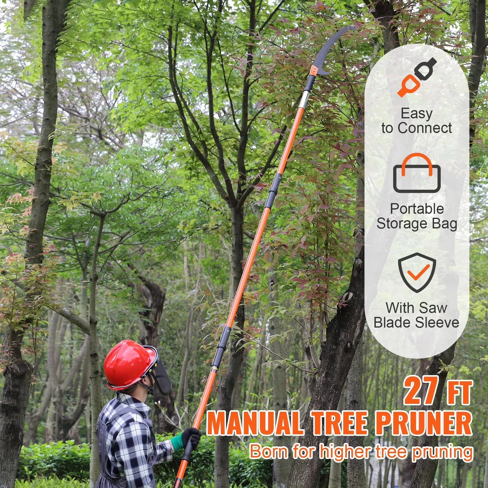Efficient Pole Saw with Telescoping - Orange 3-27ft - Sleek Profile Model DC5005