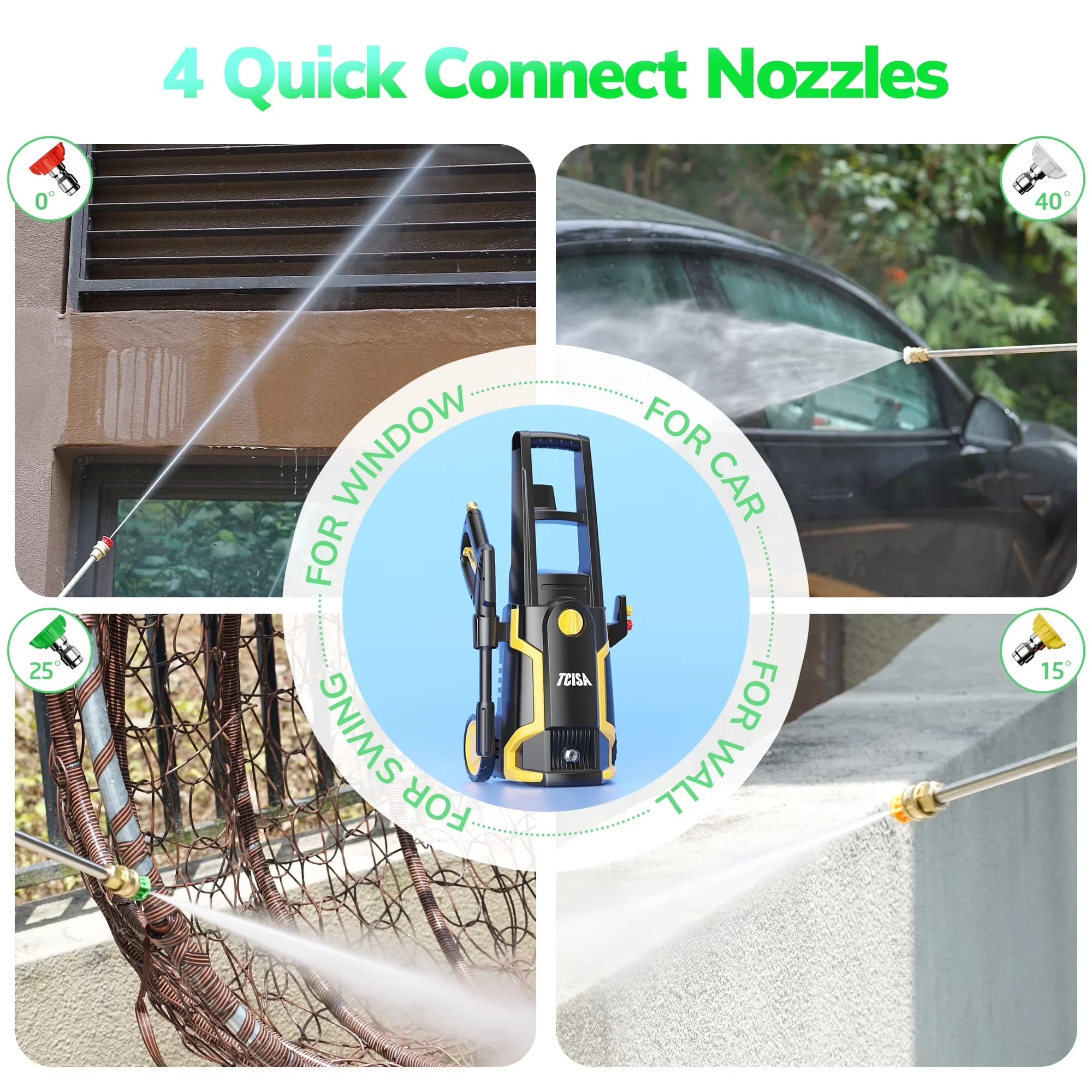 Sleek Pressure Washer with Quick Connect Tips, Chemical / Detergent Injection, 3500 PSI Electric for Car, Garden - Model 49A431