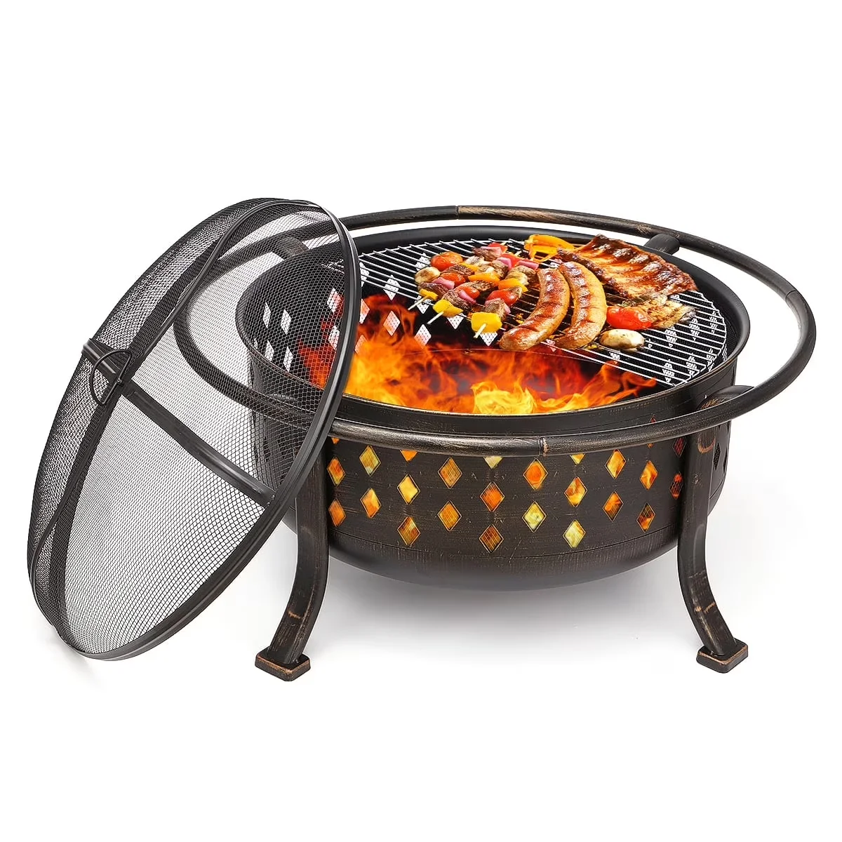 Modern Outdoor Heating with Portable, Surface Style: Oil-Rubbed Bronze Finish, Material: Steel - Bronze Heavy Duty Thick Steel Frame... Model B4C0BC