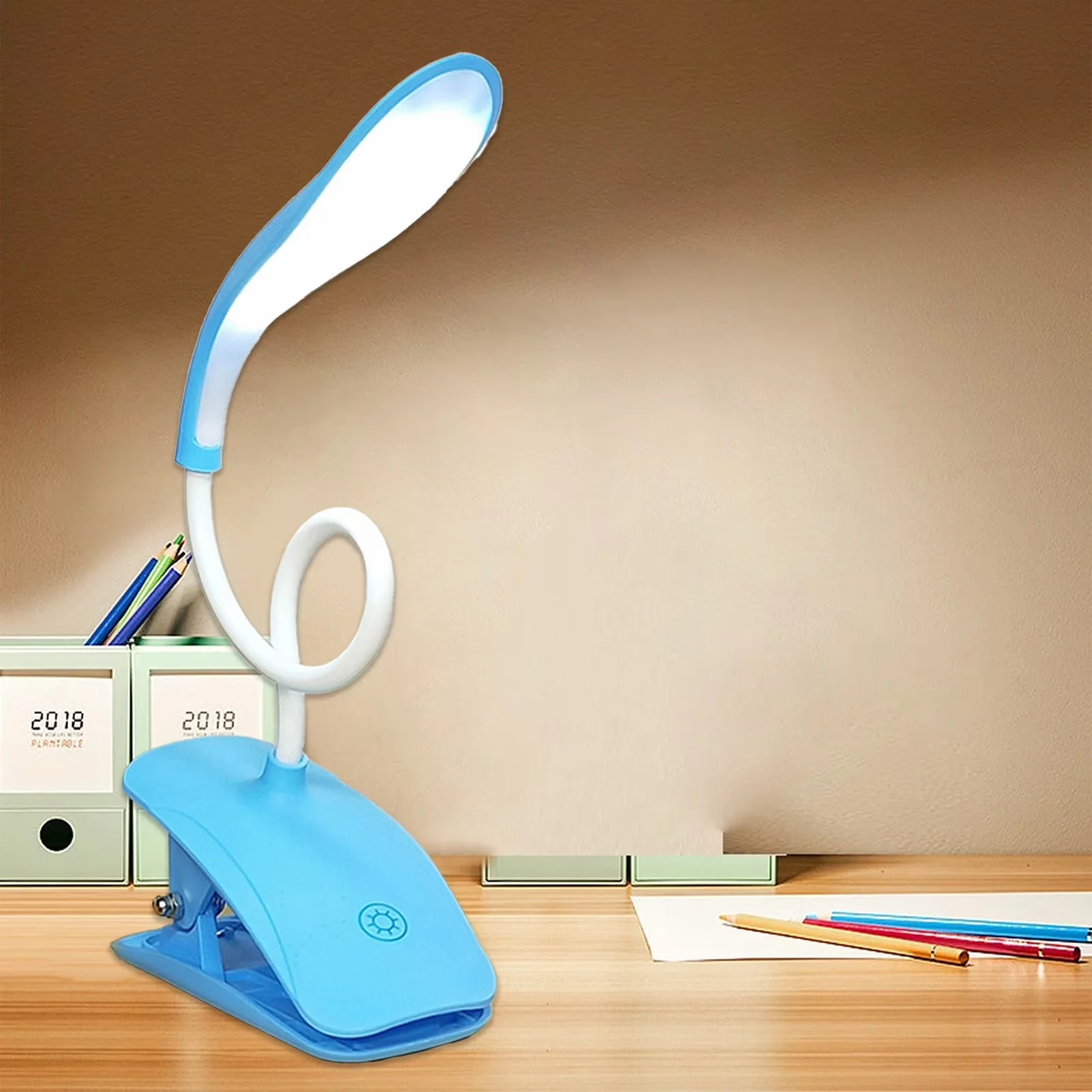 Versatile Desk Lamp with LED, Battery, Blue LED Night Light - Blue Iron for Office, Dorm Model 182513