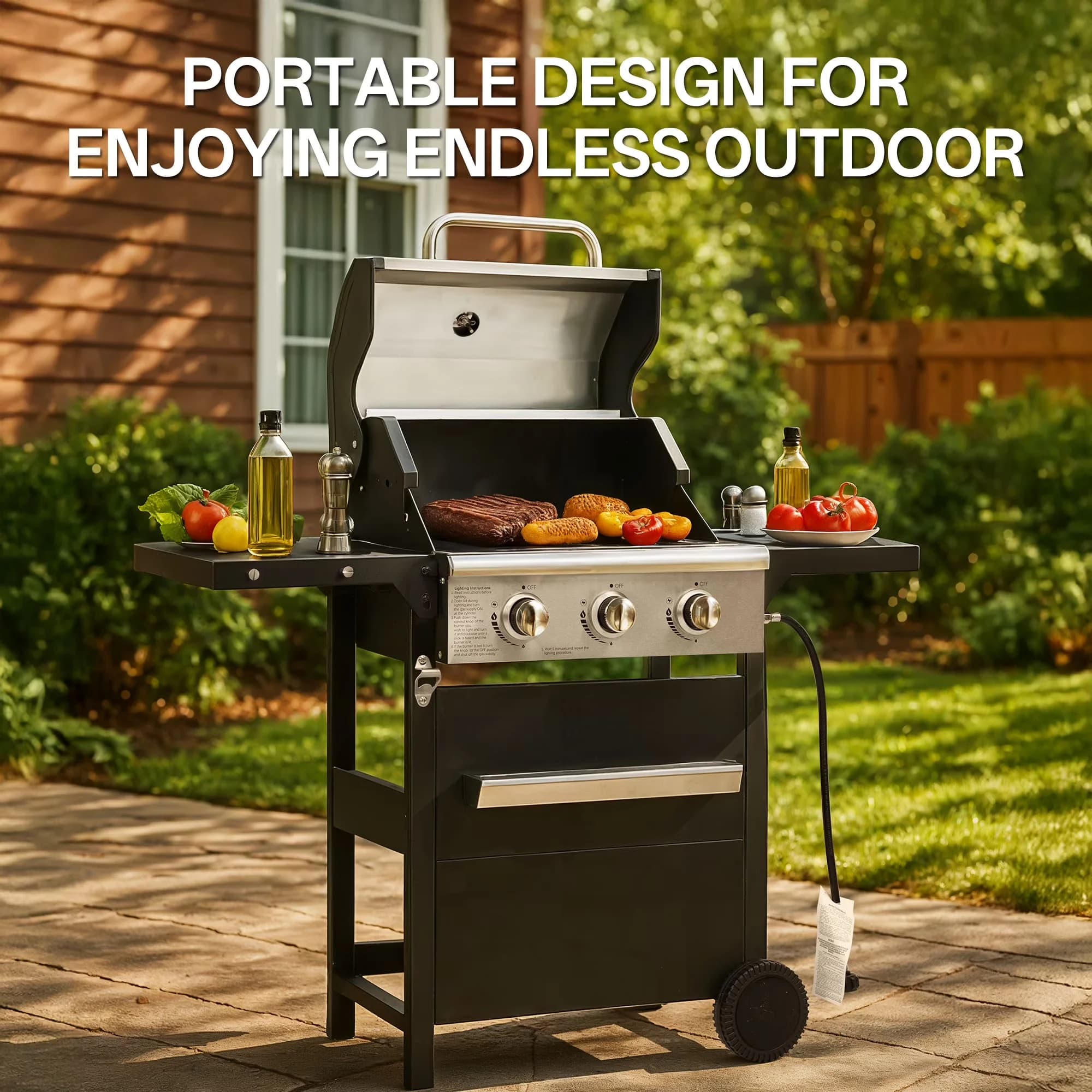 Durable Gas Grill with 27000 BTU, Portable, Heat Thermometer - Stainless Steel Black Model 88A8D7