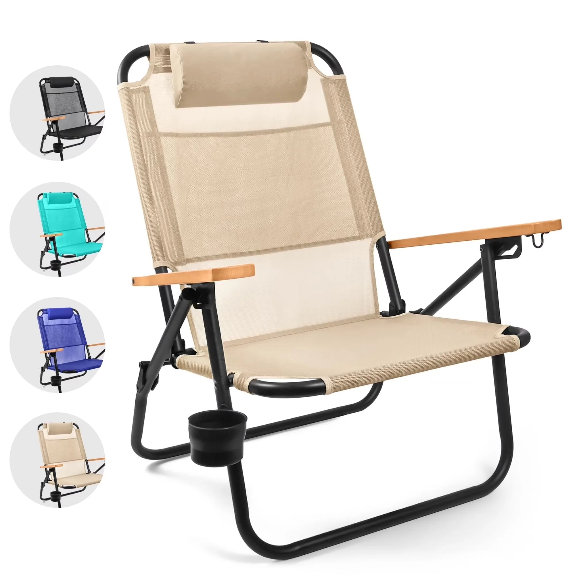 Beach Chair Essential with Waterproof, Adjustable, Premium Backpack - Beige Aluminum Model 3AEAC1