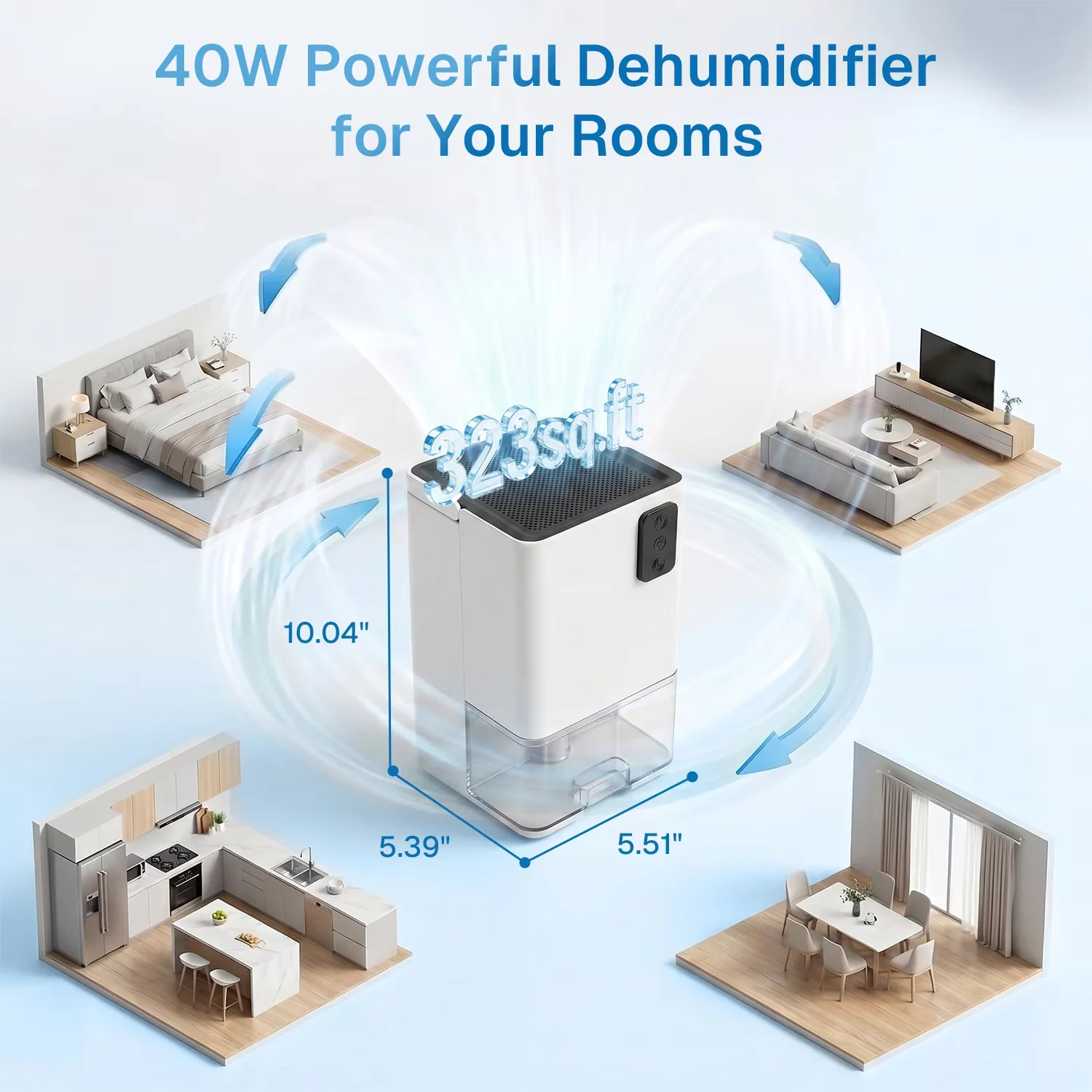 Stylish Dehumidifier with LED, 8. Decibel Rating:35 db - White for Bedroom, Bathroom Model 0B3451