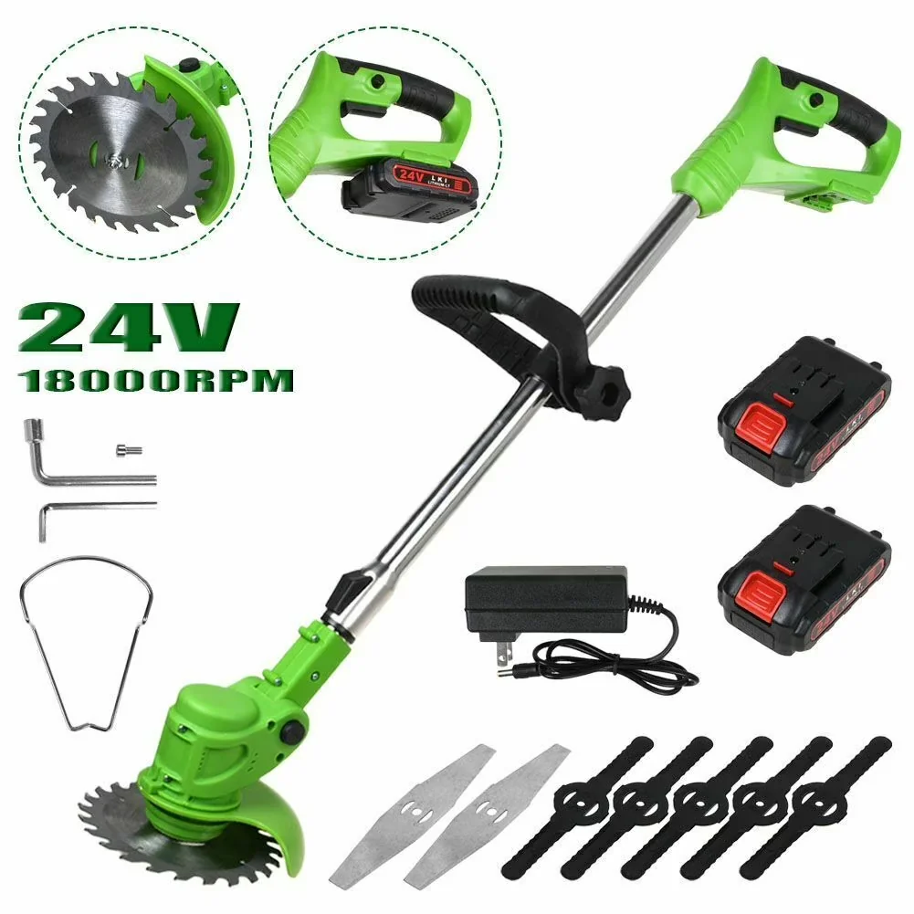 Sleek String Trimmer with Battery, 24V, 2 Battery and 3 Types Cutting Blades - Green Model 46F6F6