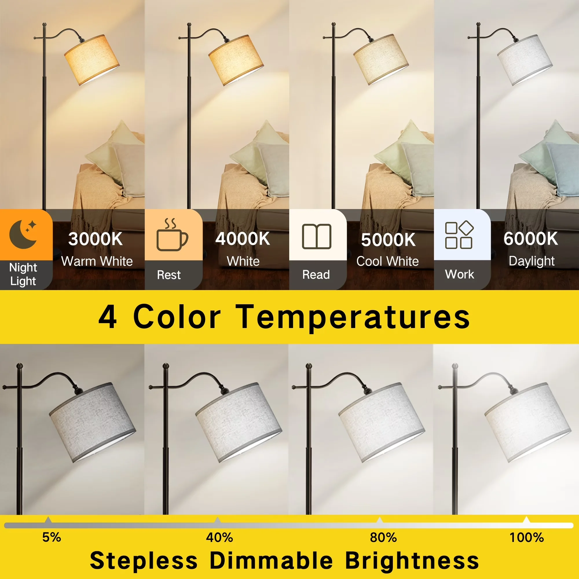 Lamp Essential with LED, 9W, Standard Lamps - Black Metal Floor - Durable Build Model 636743