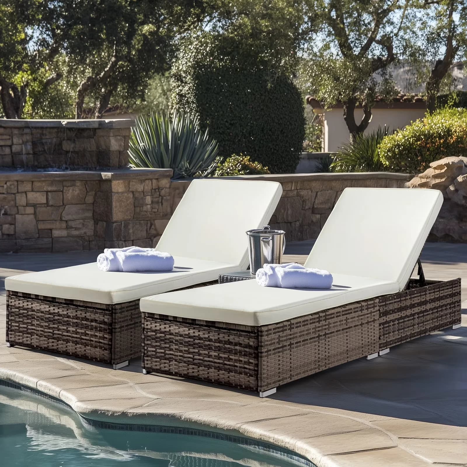 Professional Patio Chair with Adjustable, Outdoor Wicker Chaise - Beige Plastic for Indoor, Outdoor Model 5D5F9D
