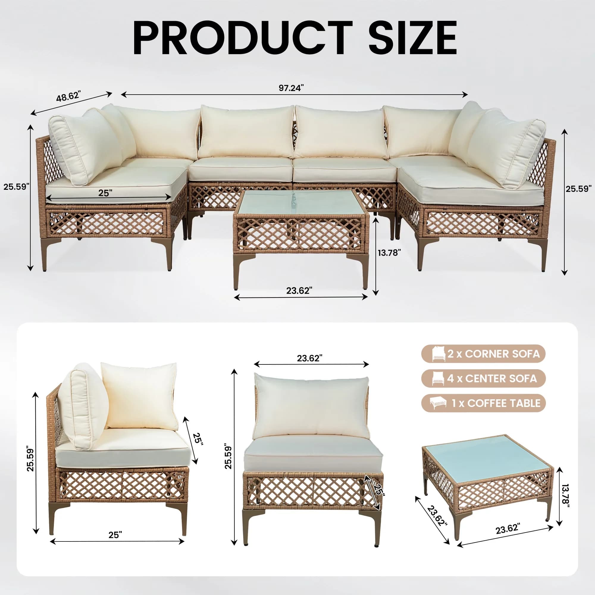 Compact Outdoor Sofas Sectional with Water-Resistant, Removable Cushion Cover, Uv Resistant - Model F0AD7D