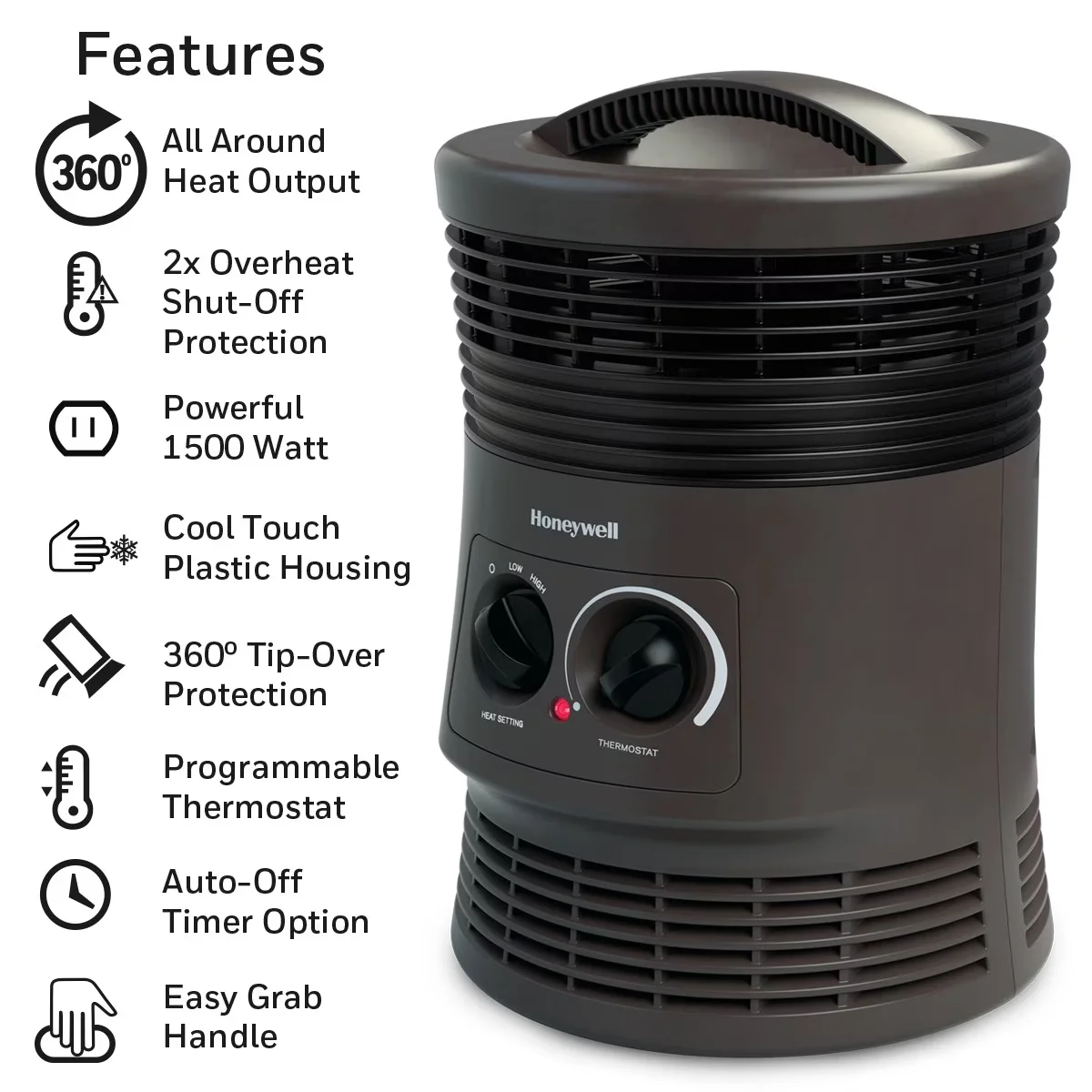 Innovative Portable And Electric Space Heater with Adjustable, Surround Heat Ceramic, Overheat protection - Black Model 2783F6