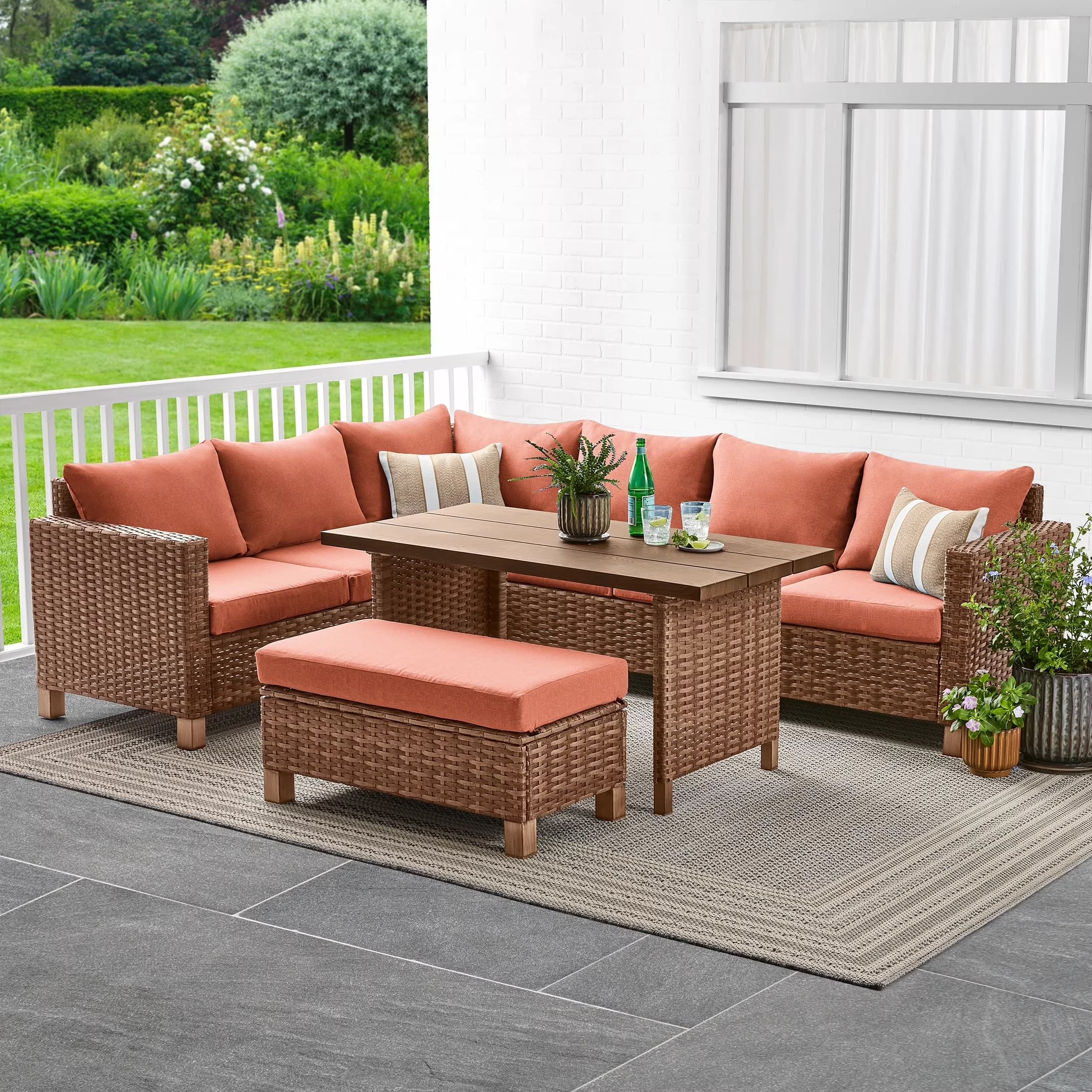 Outdoor Sofas Sectional Classic with Rust Resistant, Fade Resistant, Seats up to 6 people - Steel, Resin Wicker,Cushions Red Model B48485