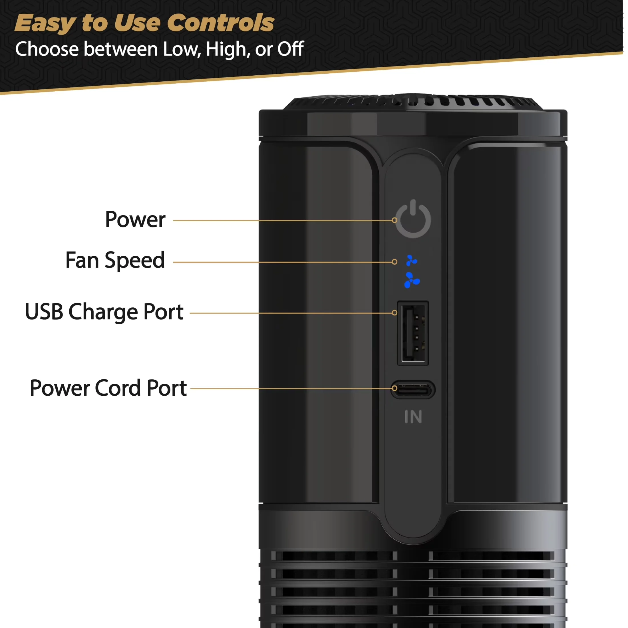 Air Purifier Classic with Variable Speed, Automatic Shut-Off - Black for Car, Home Model 5FD99F