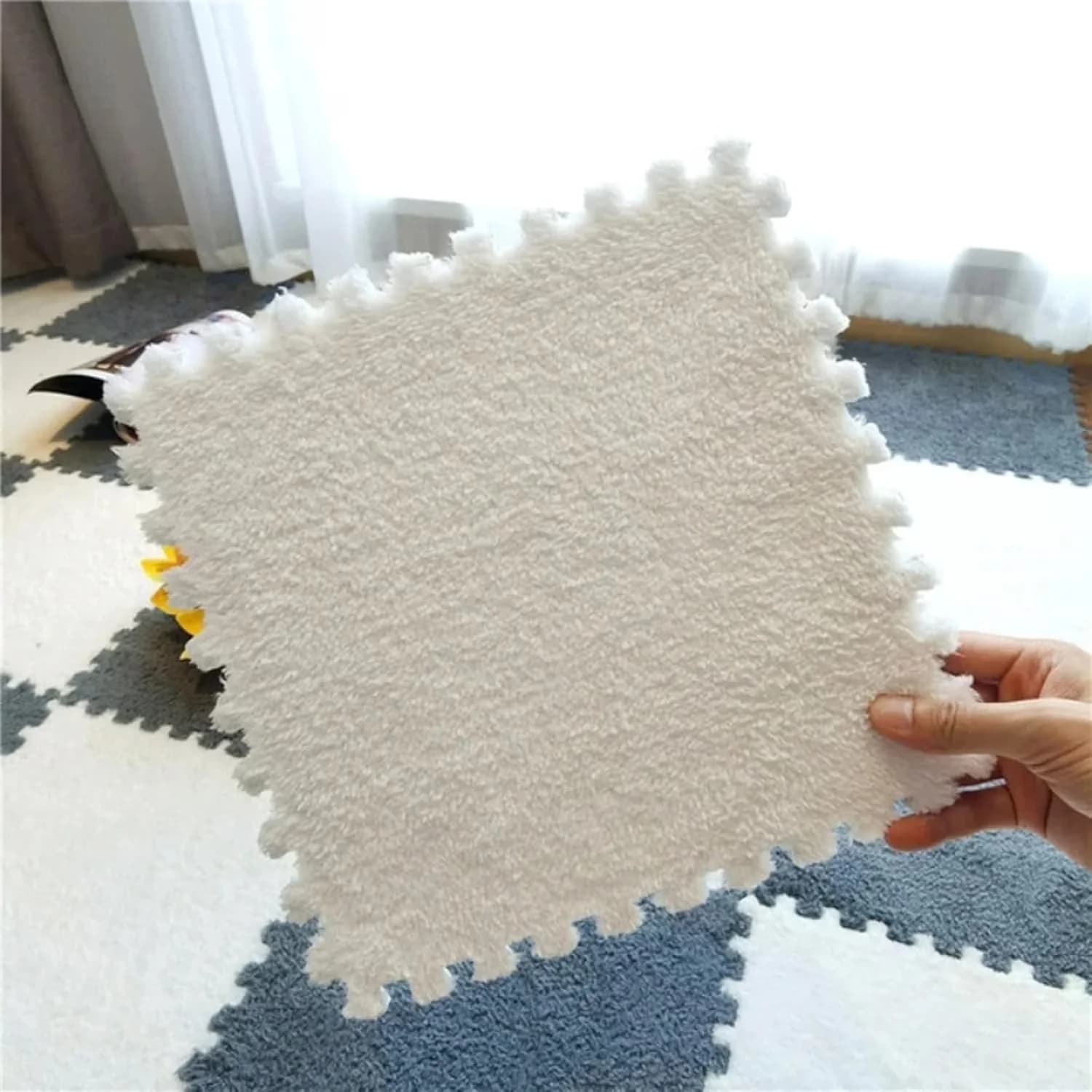 Stylish Grey Vinyl Flooring Vinyl Plank Flooring with 12x12 Inch Interlocking Carpet Tiles, Soft Non-Slip Foam Pads, Border - Cotton... Model B43D9A