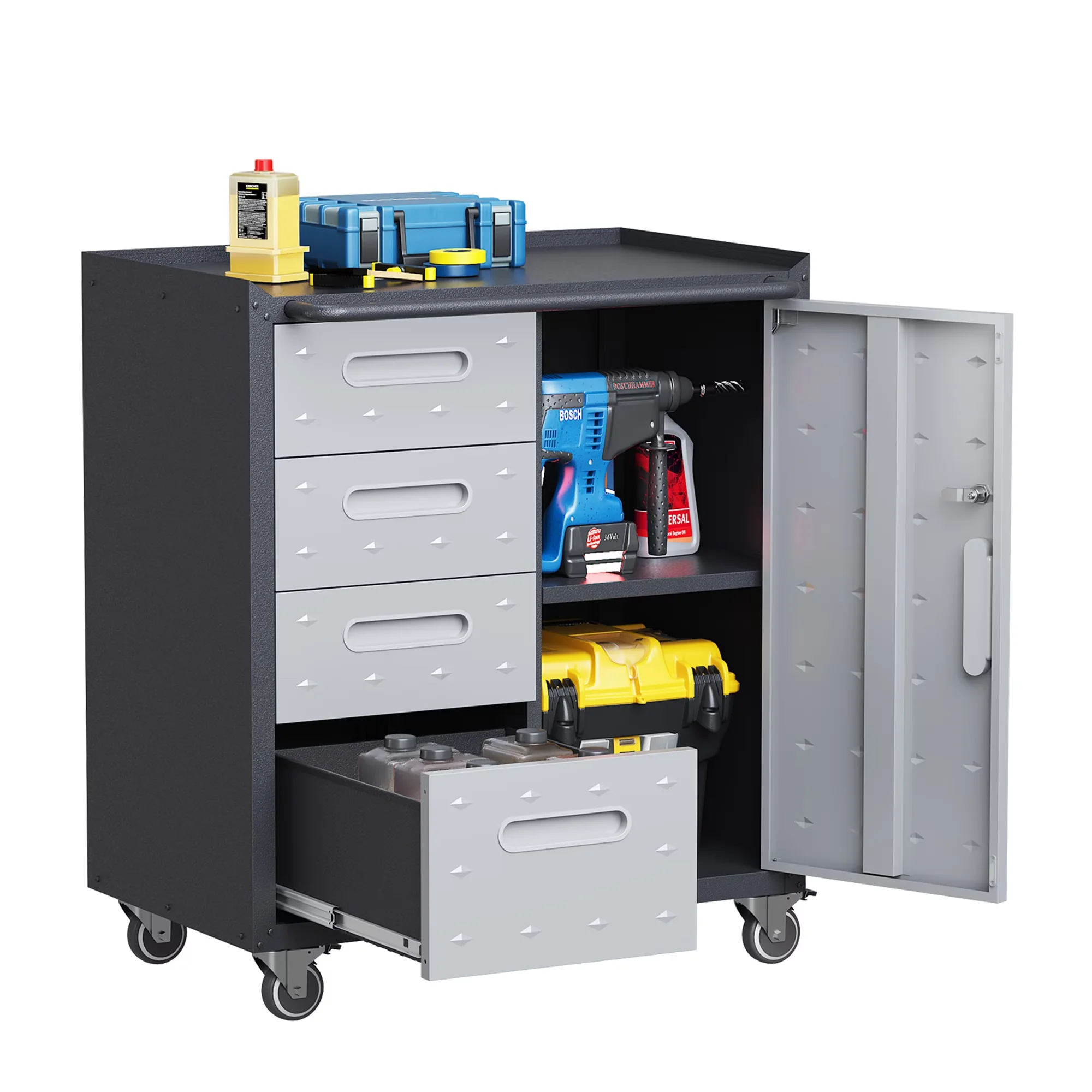 Garage Storage Supply Versatile with Lockable, Lockable Wheels - Metal Gray Model E9CA3C
