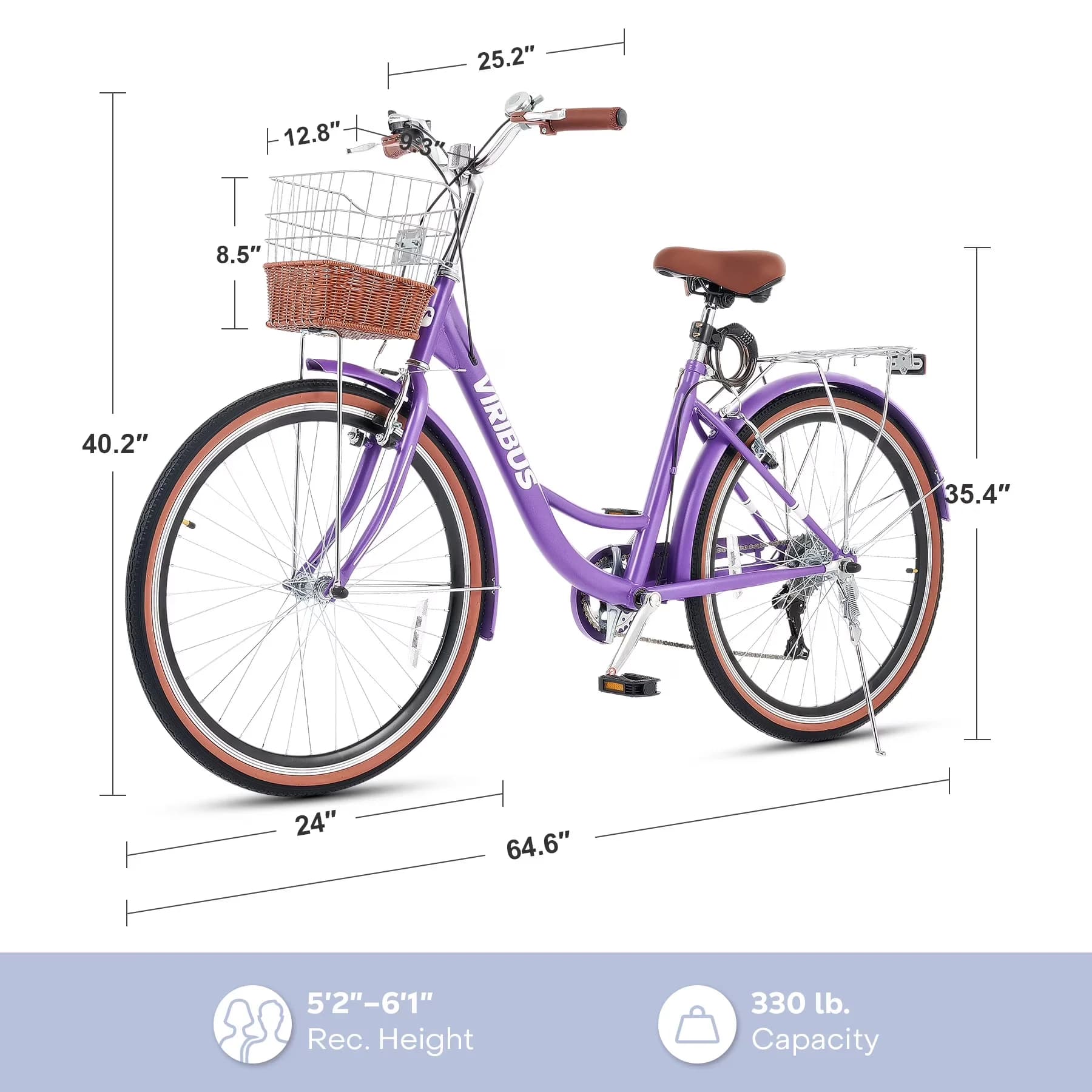 Efficient Cruiser Bike with Waterproof, 24" Beach - Purple - Quality Construction Model B4C0B6