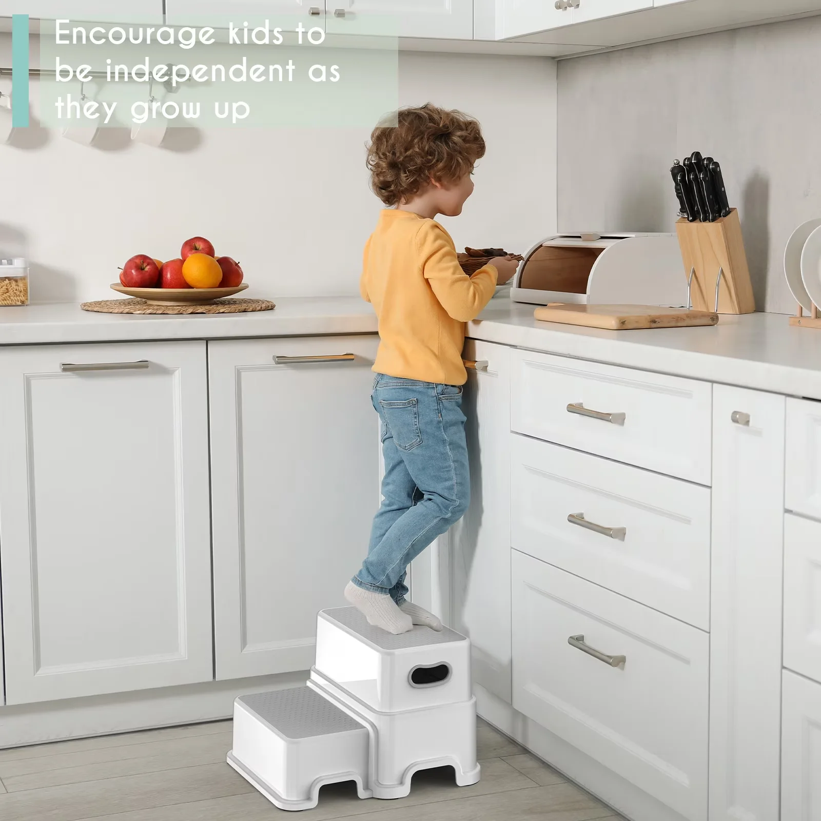 Stylish Ladders And Step Stool with Anti-Slip, Toddler, 2 Stools - Plastic Gray for Bathroom, Kitchen Model 34A29A