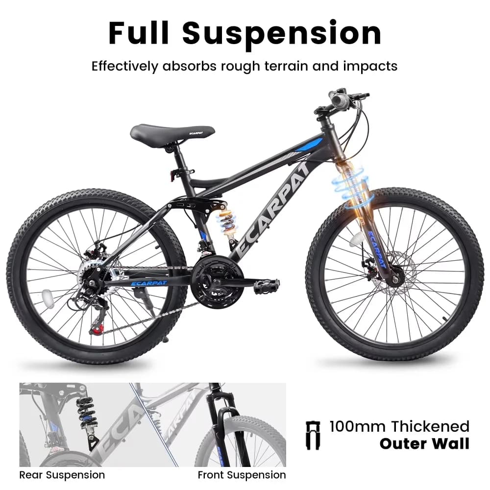 Stylish Mountain Bike with Adjustable Speed, Adjustable Seat, 24 26 inch Full Suspension - Black Model E4954B