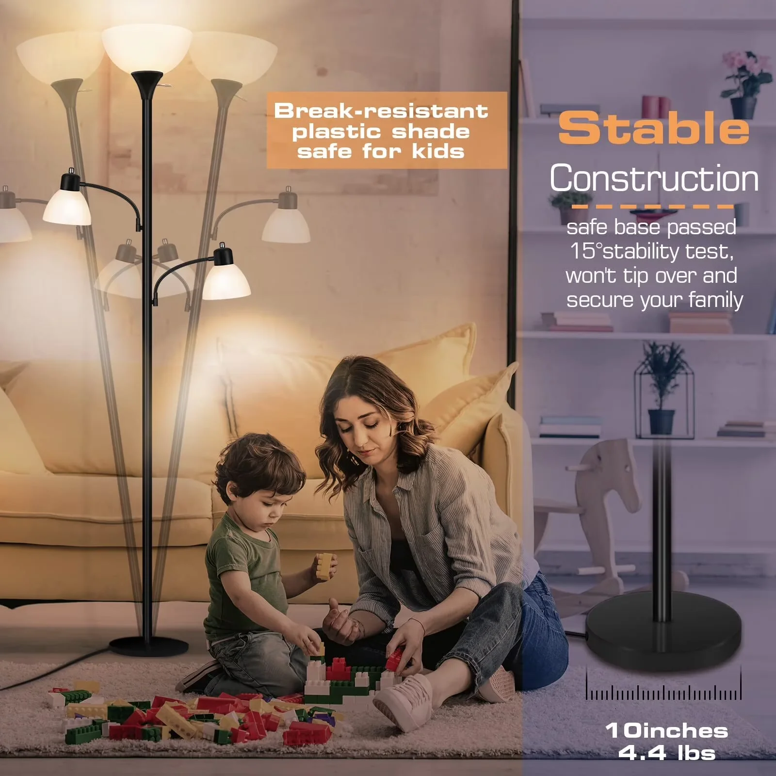 Efficient Floor Lamp with LED, 8W, Dimmable - Metal Black Lamps - Heavy Duty Model 859CD6